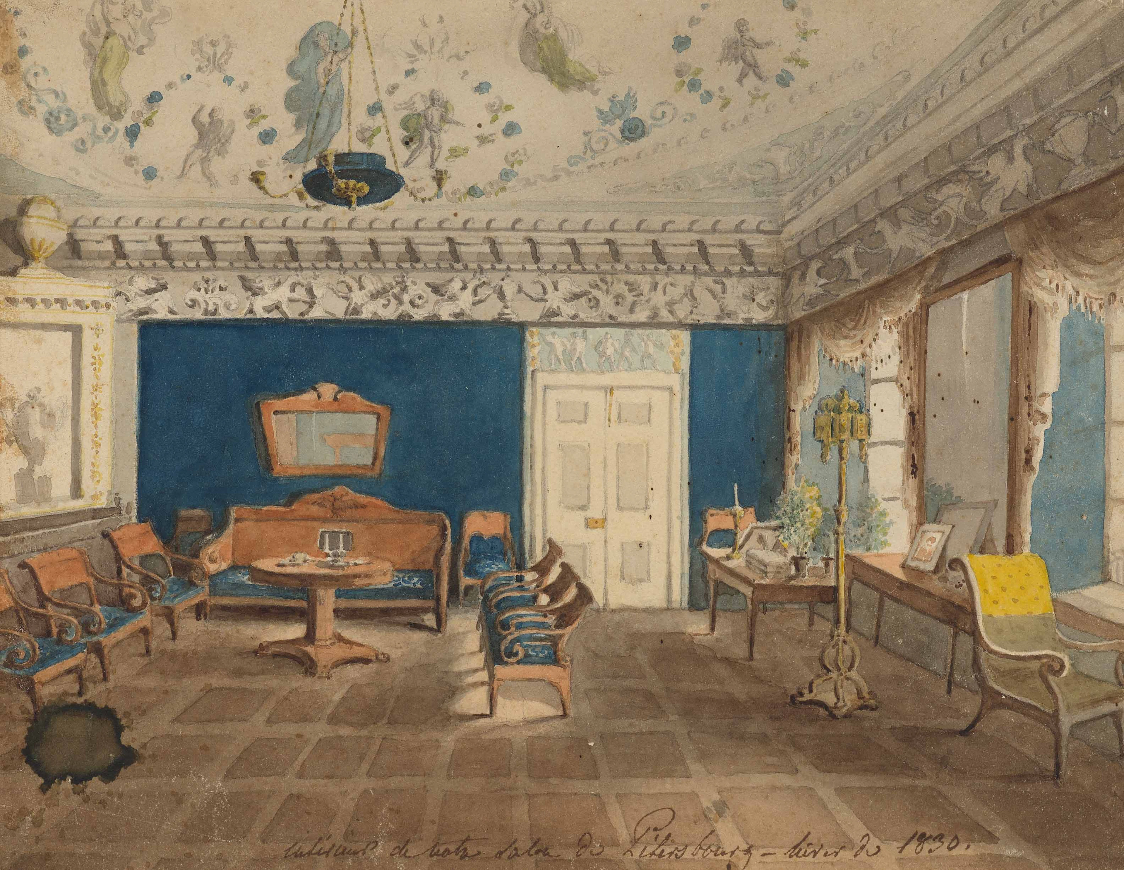 Ecole européenne, 1830 Vue d’un intérieur à Saint Pétersbourg