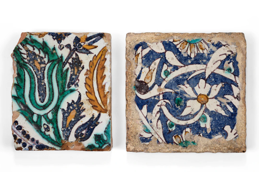Two Polychrome Pottery Tiles