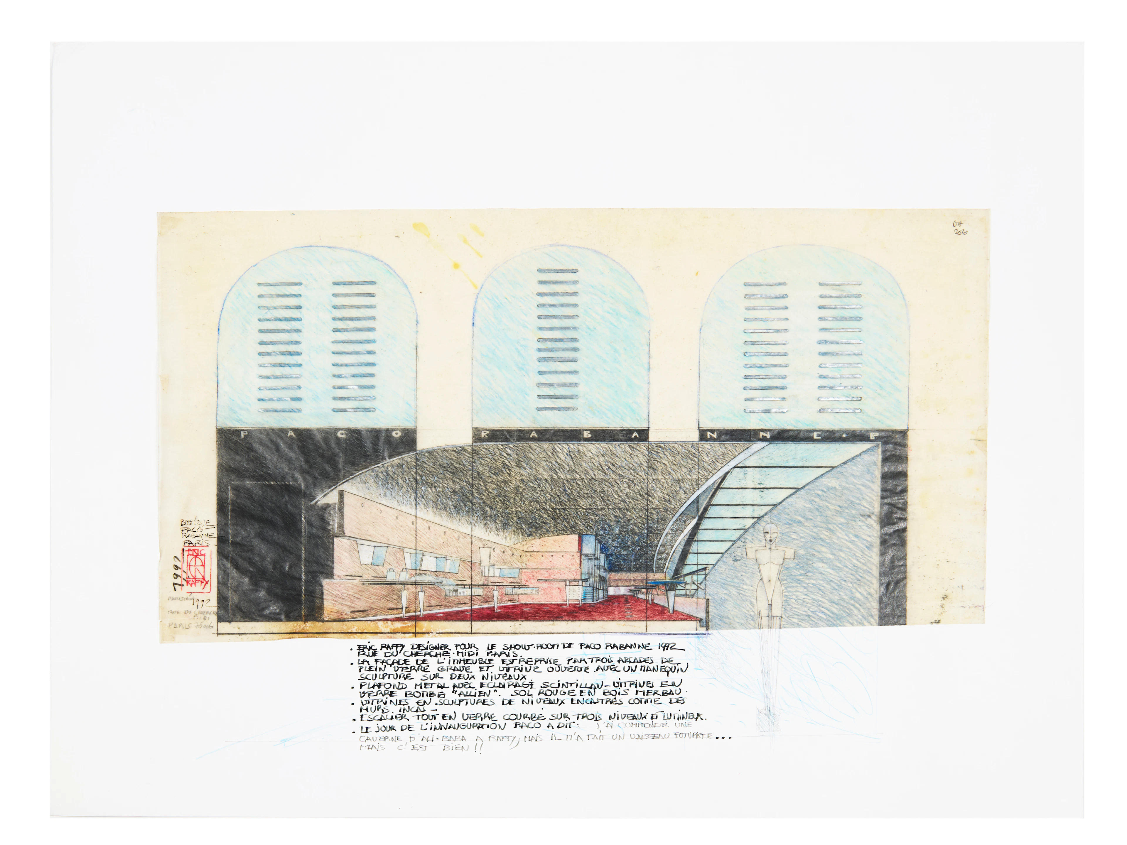Éric RAFFY Né en 1951 Dessin pour le show-room de Paco Rabanne - 1992