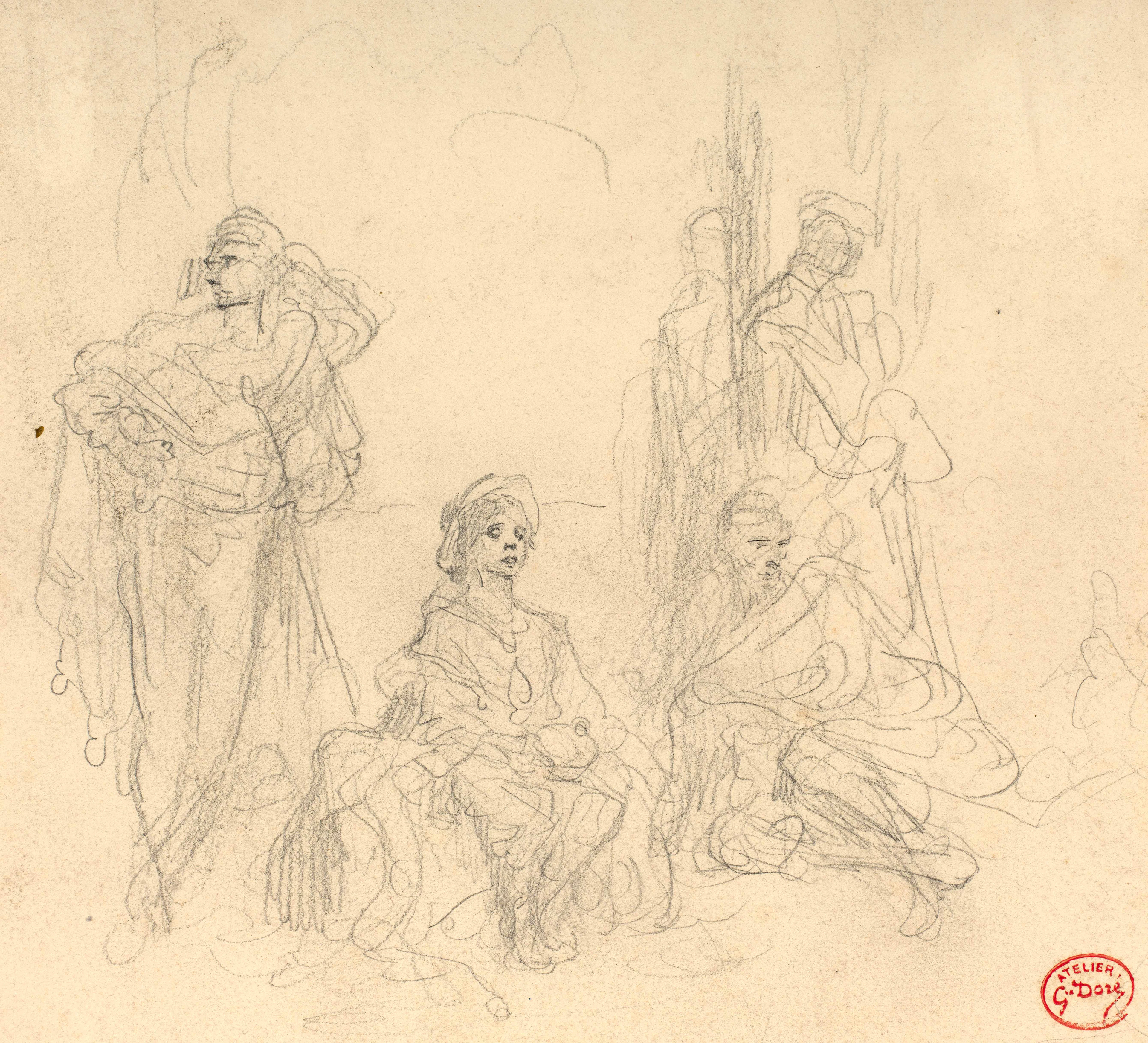 Gustave DORÉ Strasbourg, 1832 – Paris, 1883 Six personnages assis