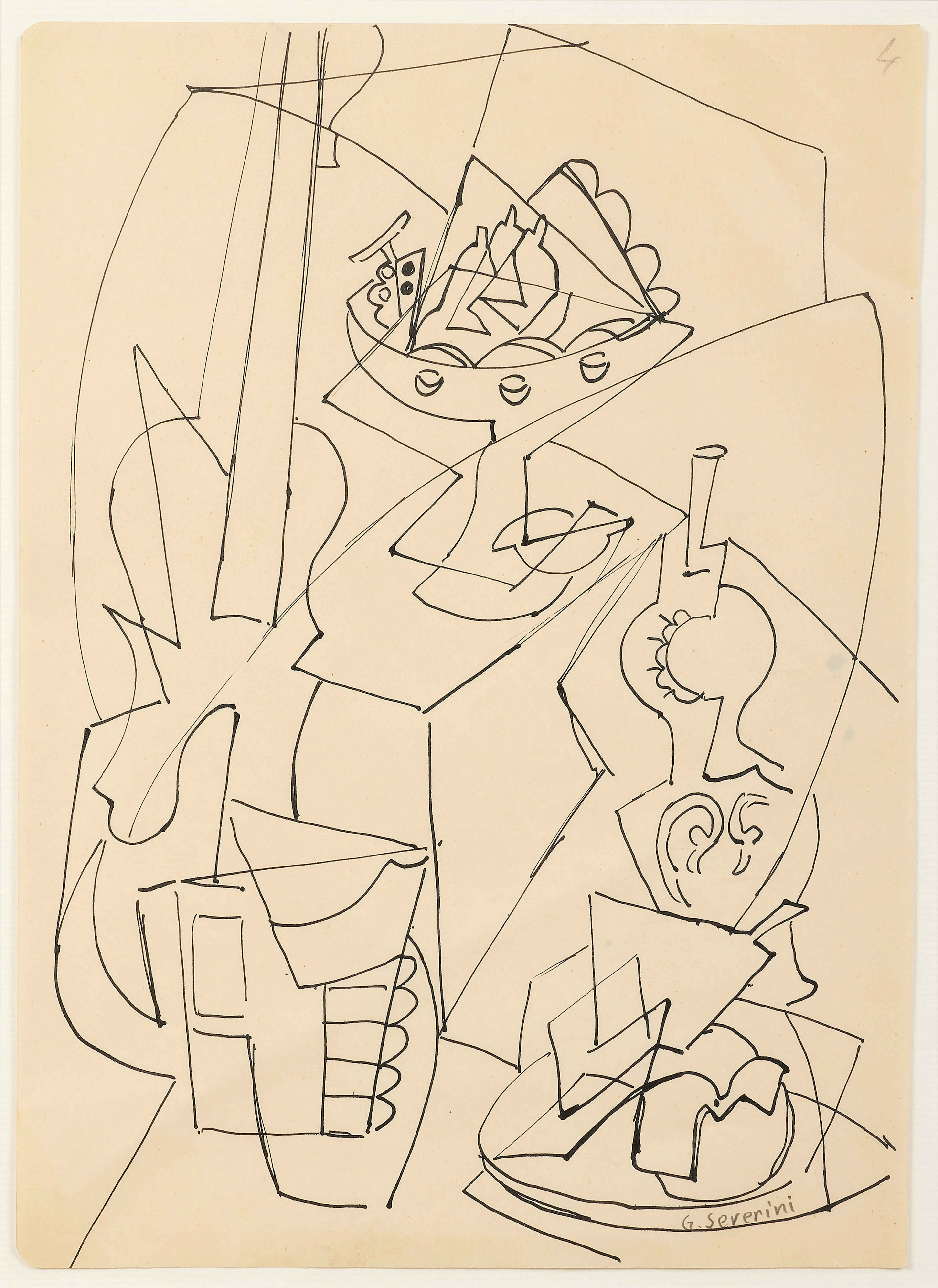 Gino SEVERINI 1883-1966 Etude pour "Le pot jaune-vert et le violon