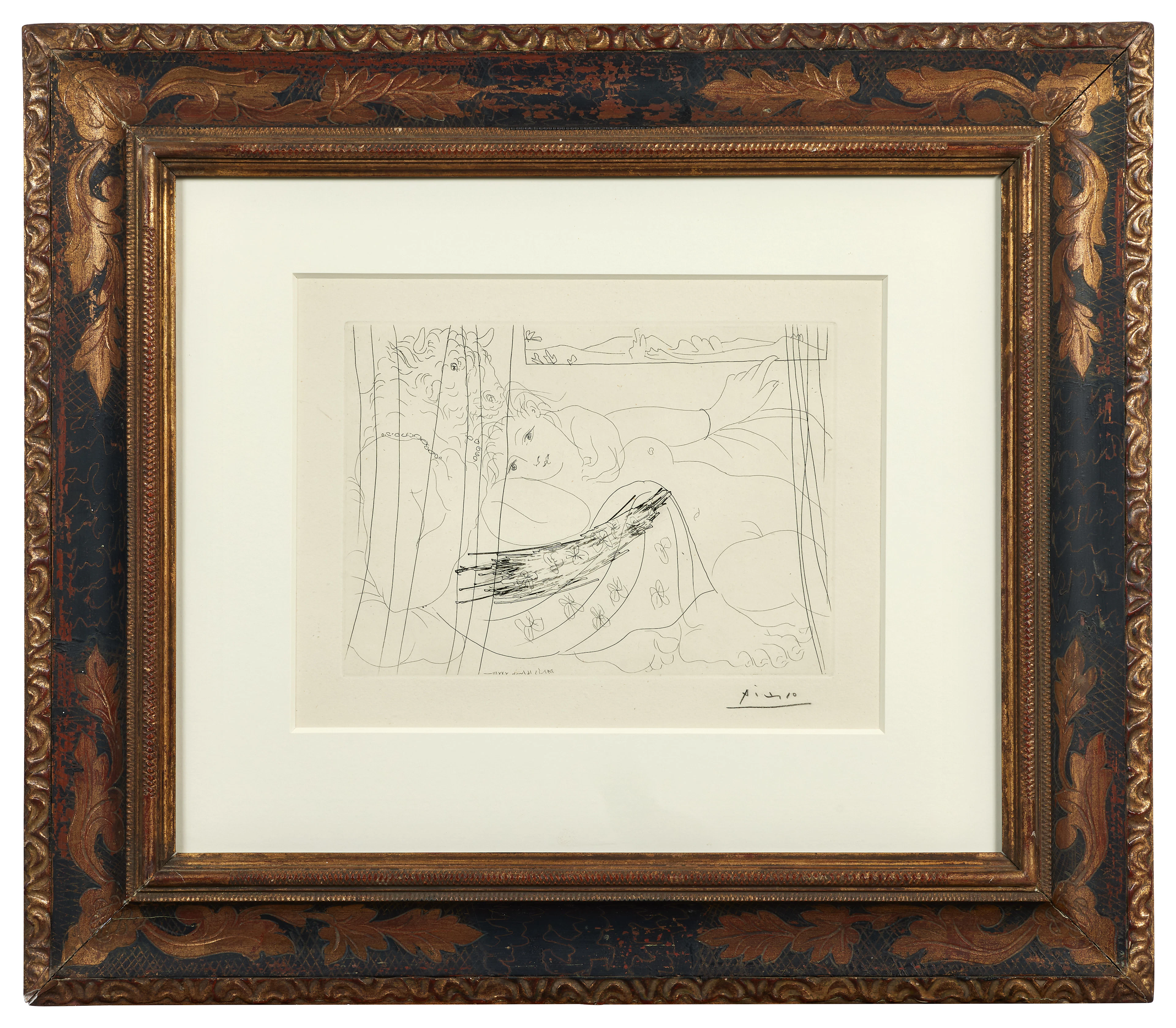 Pablo PICASSO (1881 - 1973) Minotaure et Femme derrière un Rideau - 1933