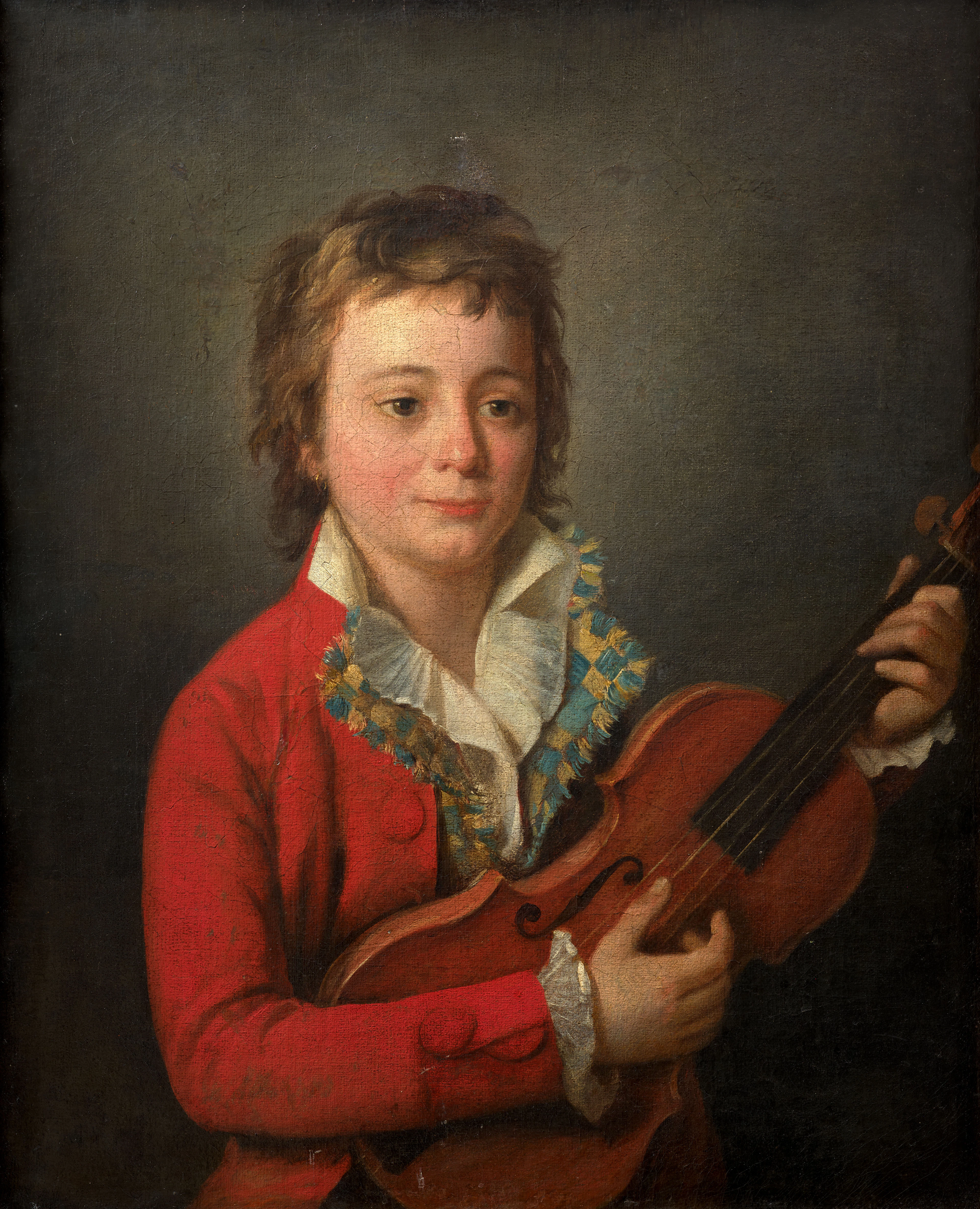 Ecole française vers 1785 Portrait d'un jeune garçon au gilet tissé