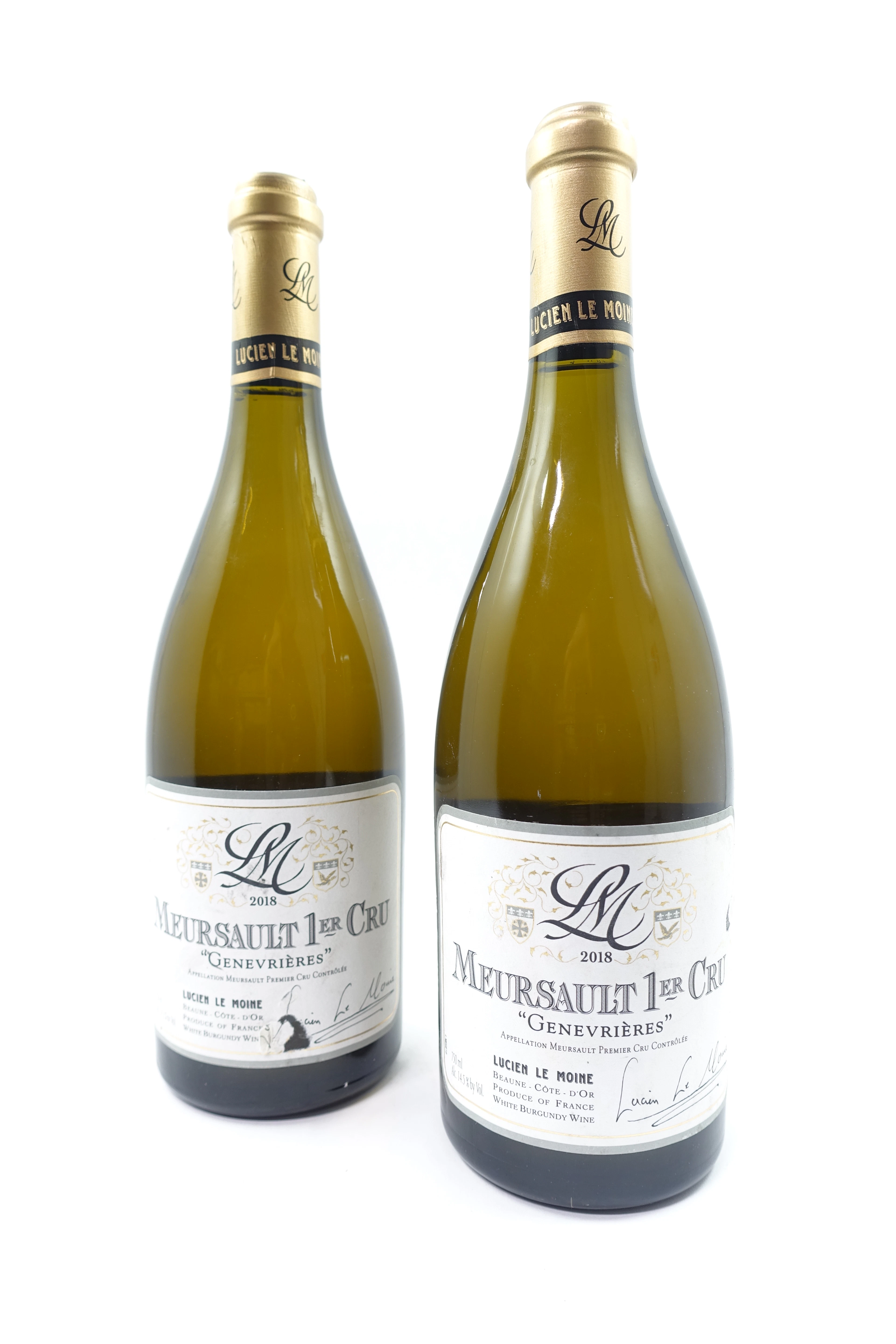 2 bts MEURSAULT 2018 1er Cru Genevrières. Lucien Lemoine