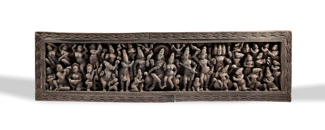 A Monumental Carved Wood Panel Depicting the Coronation of Rama