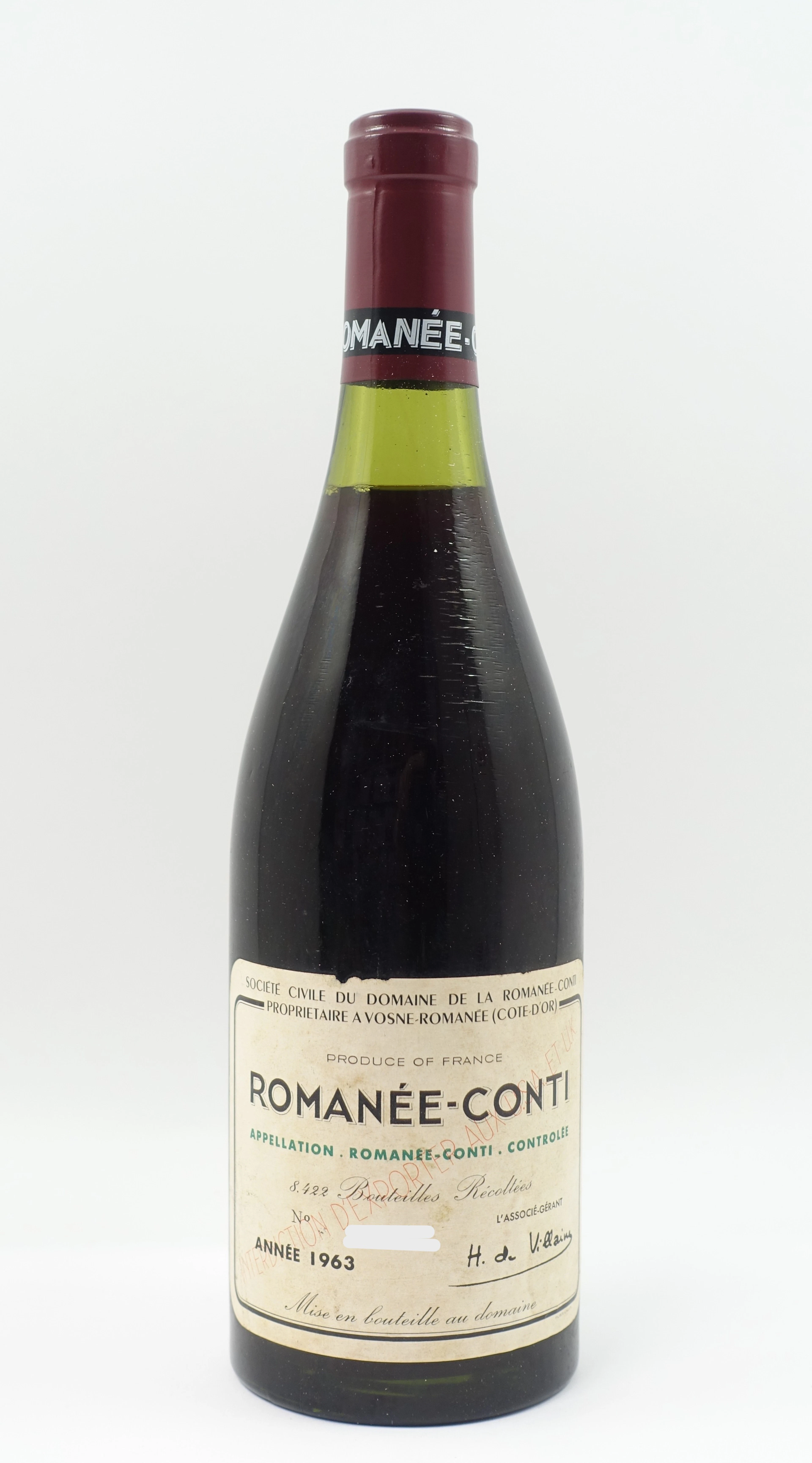 1 bt ROMANEE CONTI 1963 Grand Cru. Domaine de la Romanée Conti