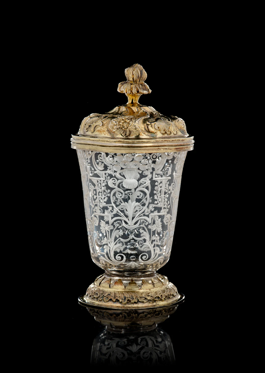 A German glass and silver-gilt covered-cup, Johann Leonhard Allmann