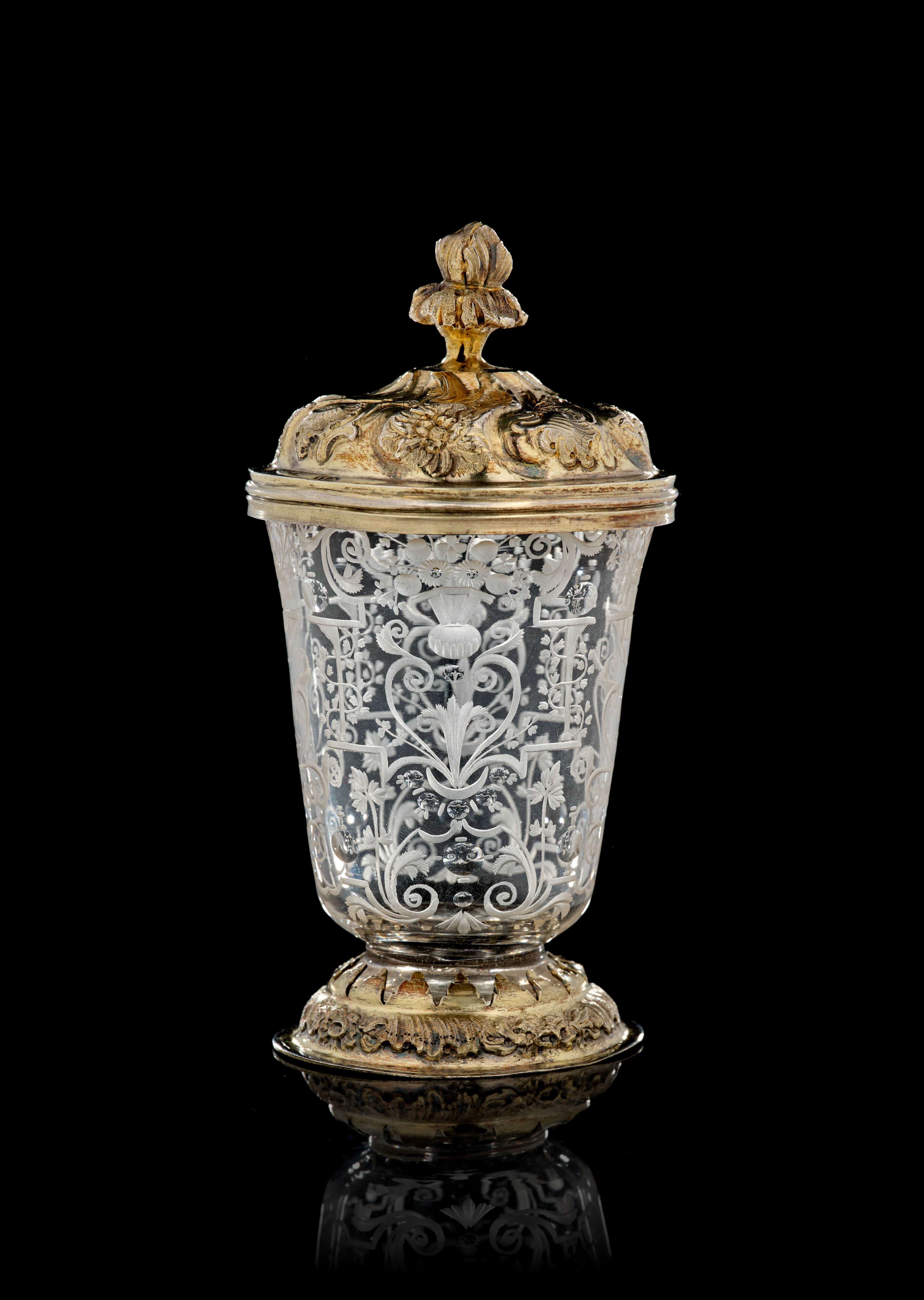 A German glass and silver-gilt covered-cup, Johann Leonhard Allmann