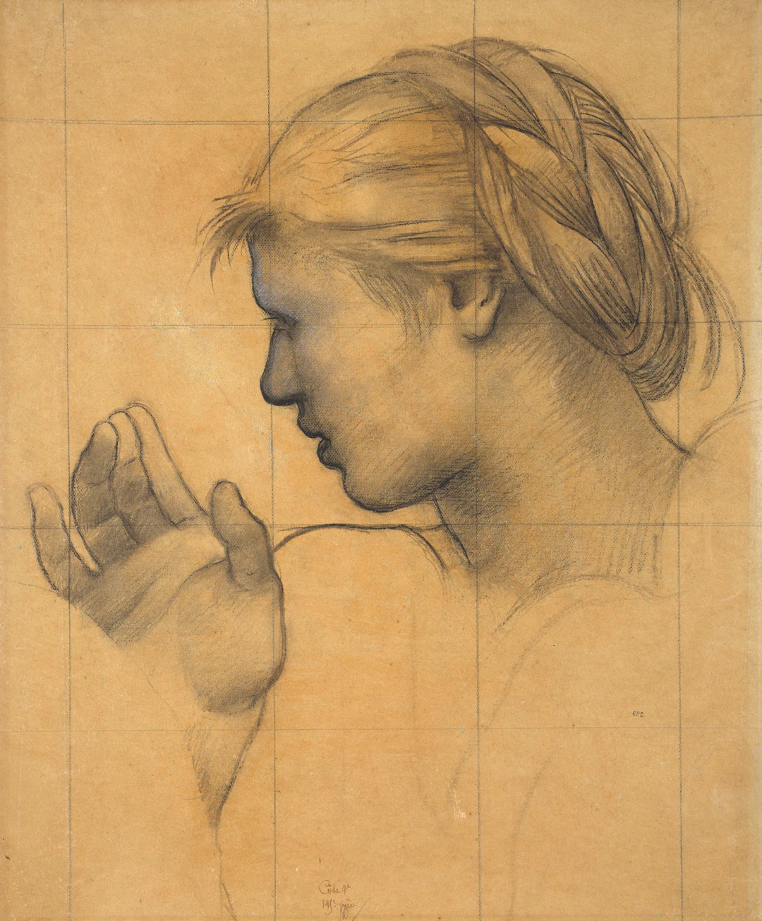 Pierre PUVIS DE CHAVANNES 1824 - 1898 Tête de femme et main, étude