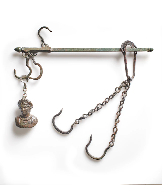 A Roman bronze steelyard balance and weight