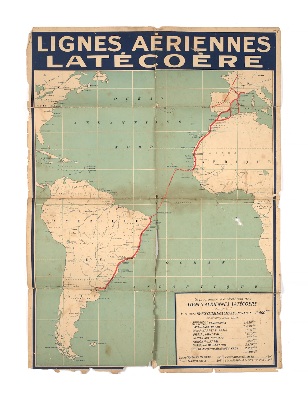 AFFICHE DES LIGNES AERIENNES LATÉCOERE AYANT APPARTENU À JEAN MERMOZ