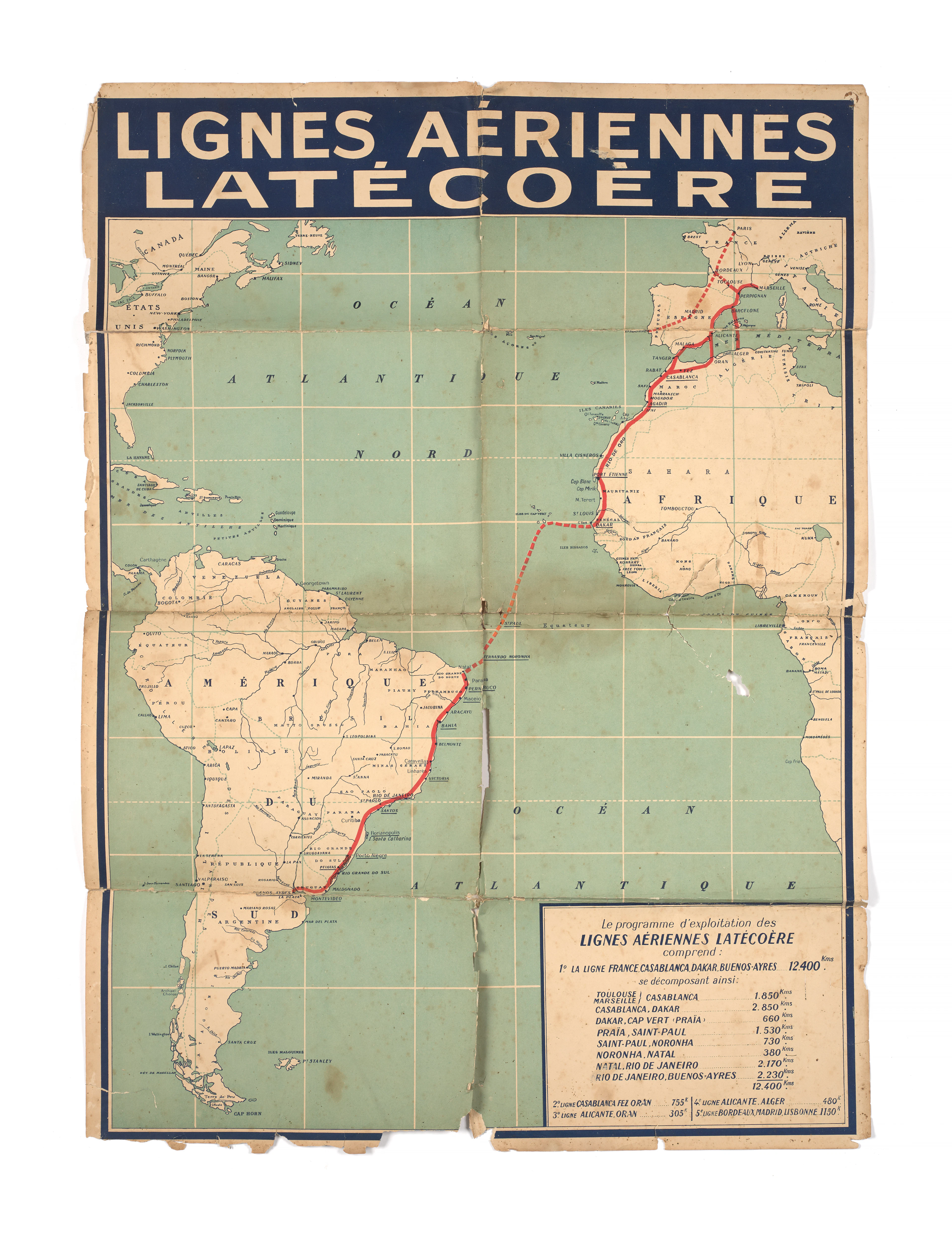 AFFICHE DES LIGNES AERIENNES LATÉCOERE AYANT APPARTENU À JEAN MERMOZ