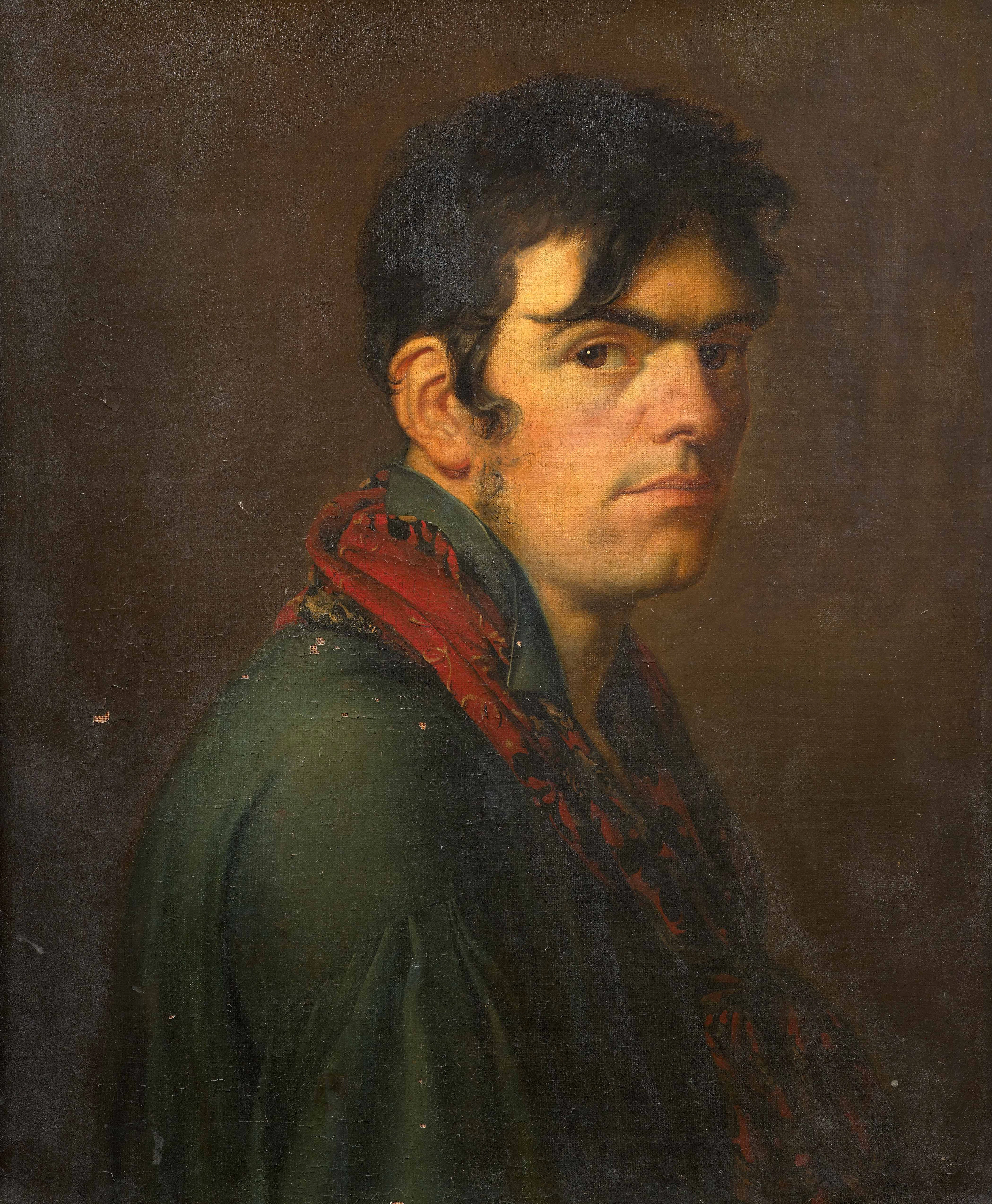 Ecole française du début du XIXe siècle Portrait d'homme au foulard rouge