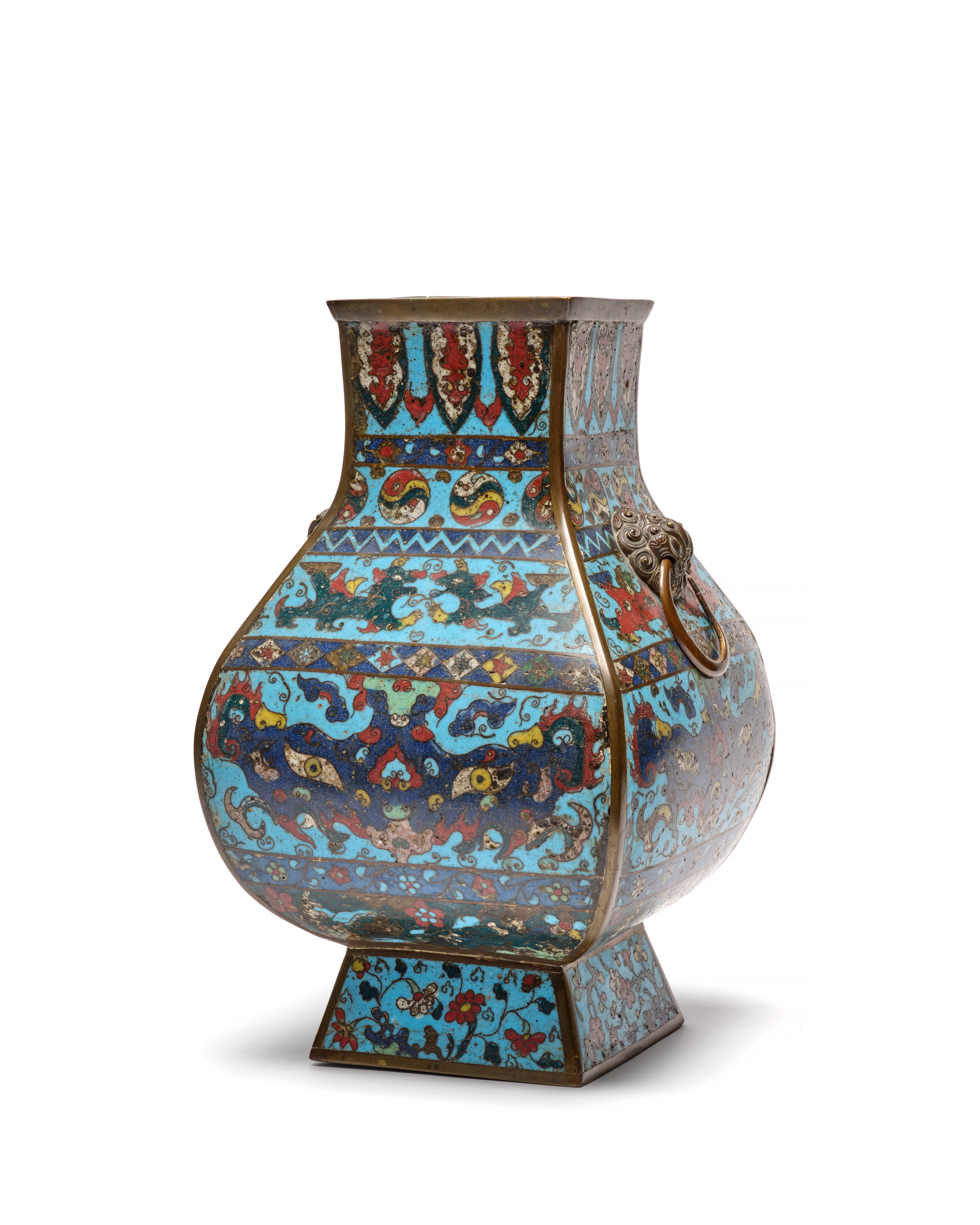 VASE HU EN BRONZE ET ÉMAUX CLOISONNÉS