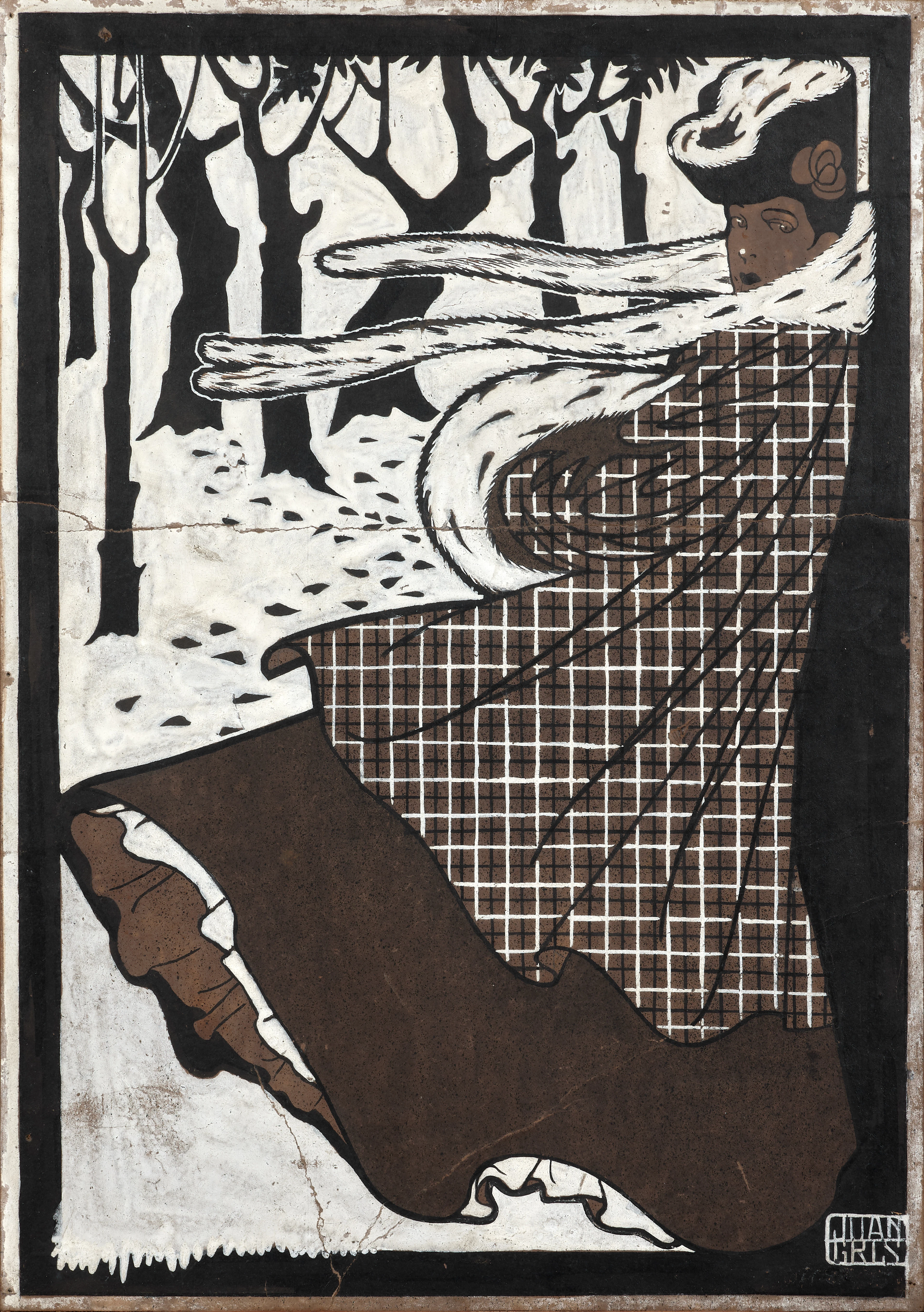 Femme en hiver au col de fourrure - circa 1906