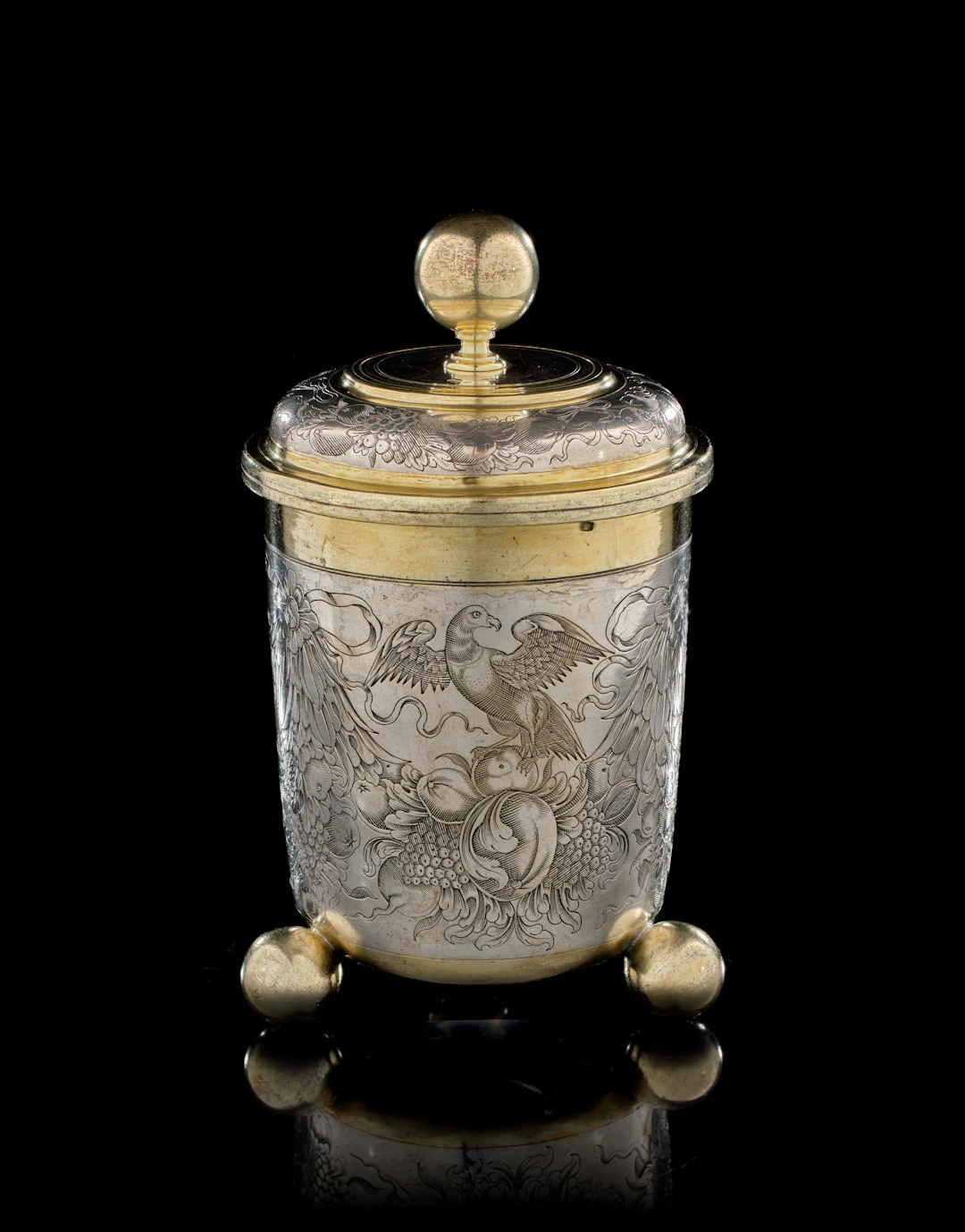 A large German parcel-gilt silver covered cup, Georg Conrad Ban(t)zer