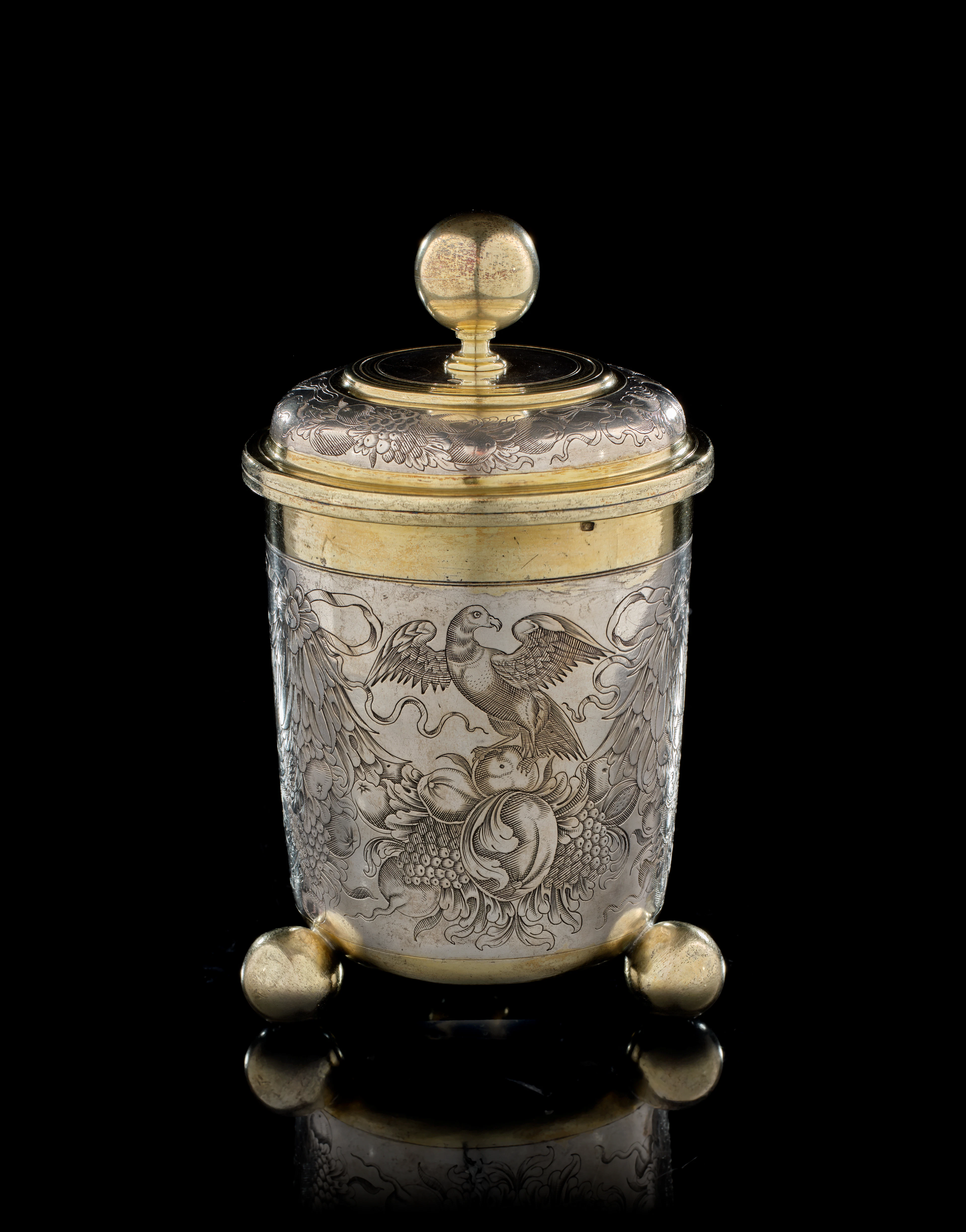 A large German parcel-gilt silver covered cup, Georg Conrad Ban(t)zer