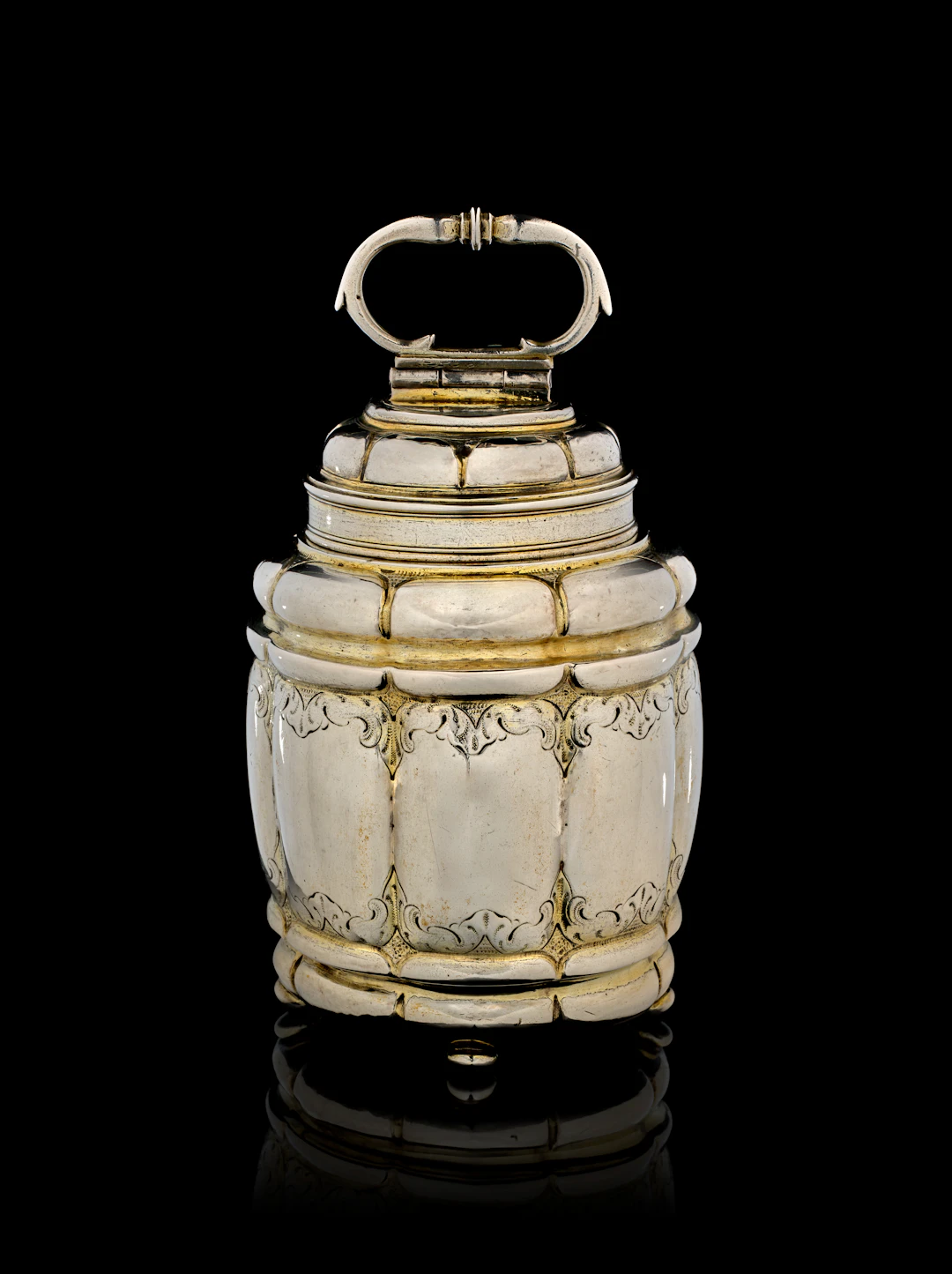 A large German parcel-gilt silver screw-top covered box, Marx II.