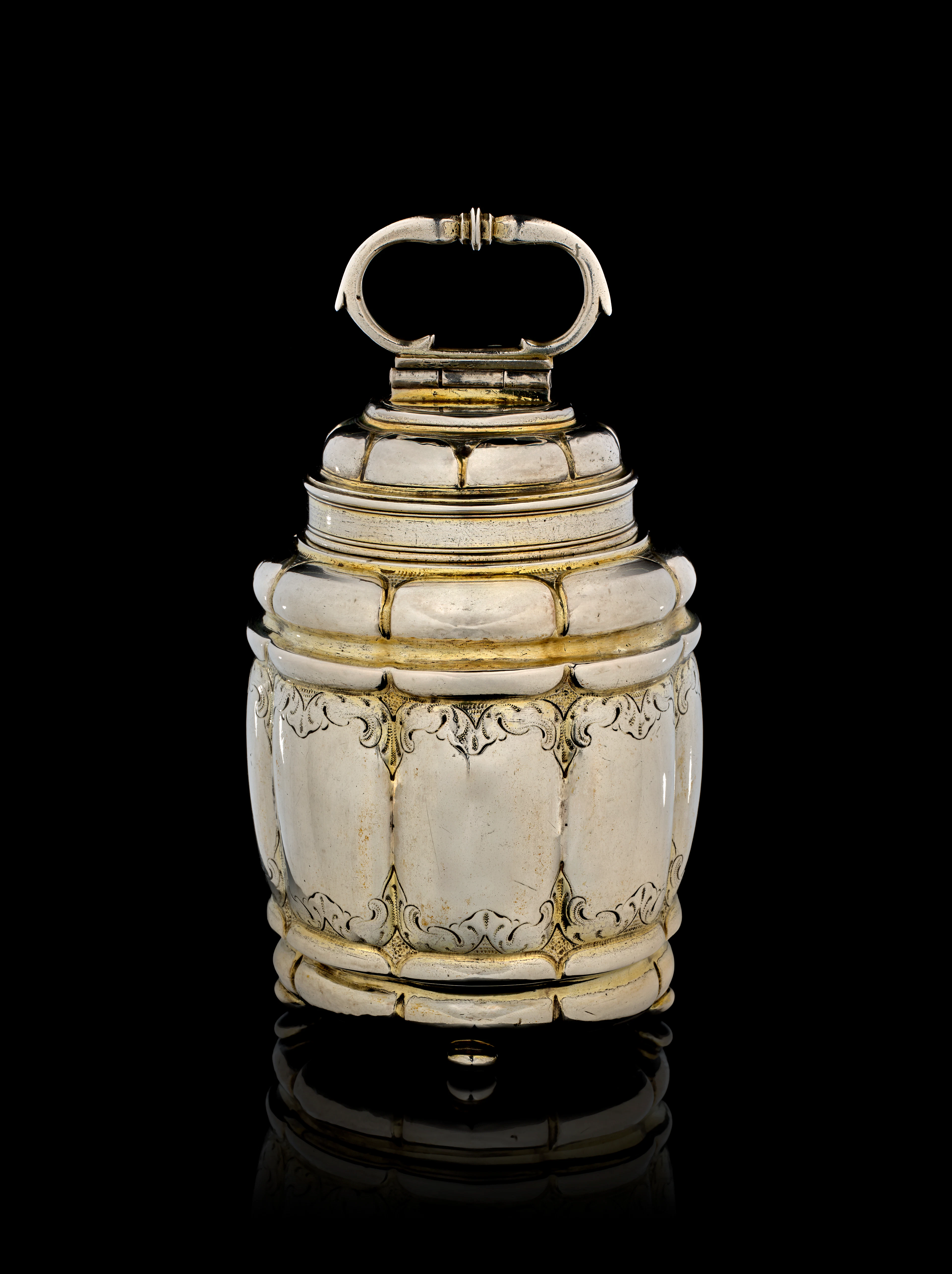 A large German parcel-gilt silver screw-top covered box, Marx II.