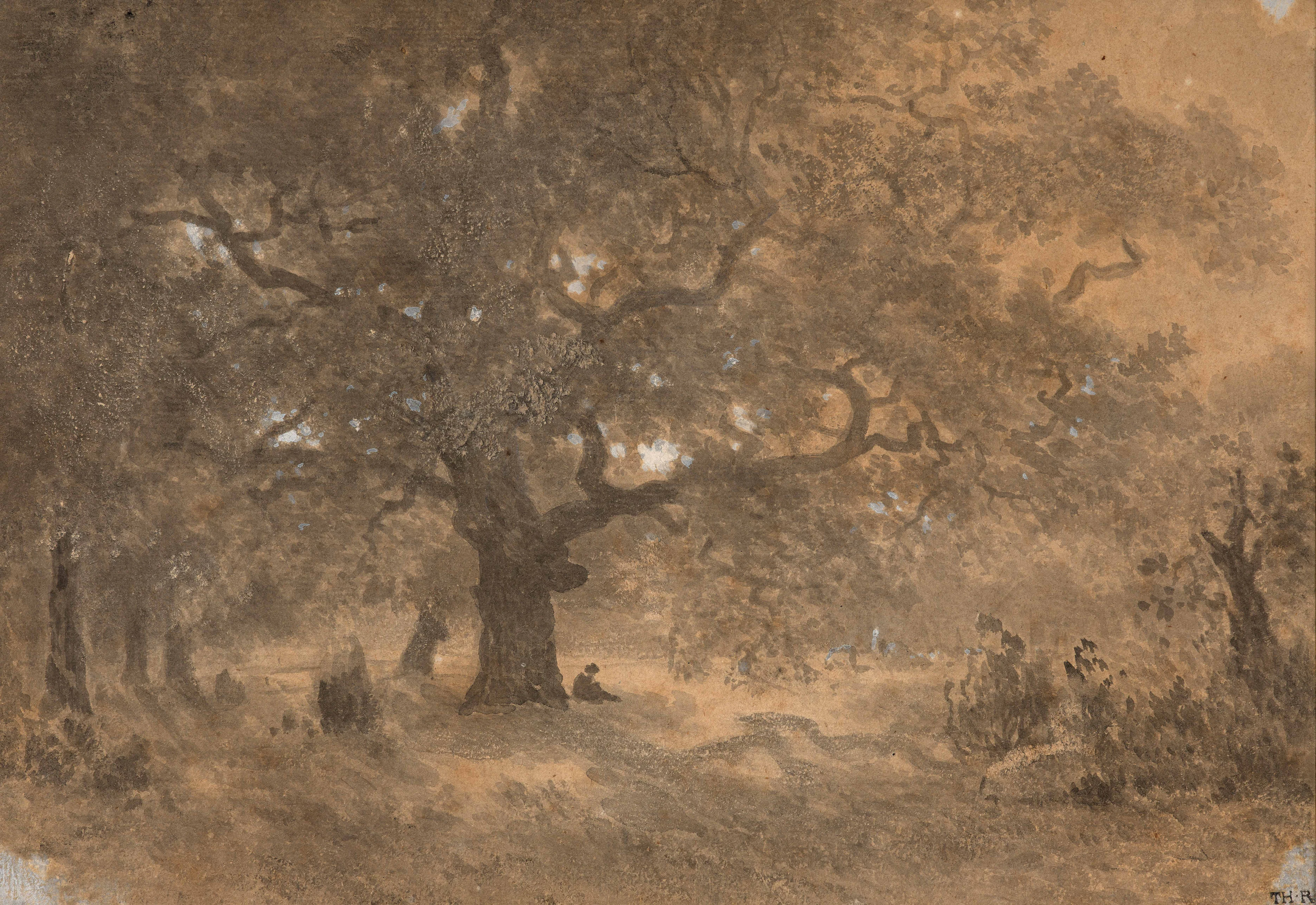 Théodore ROUSSEAU Paris, 1812 - Barbizon, 1867 Personnage au pied