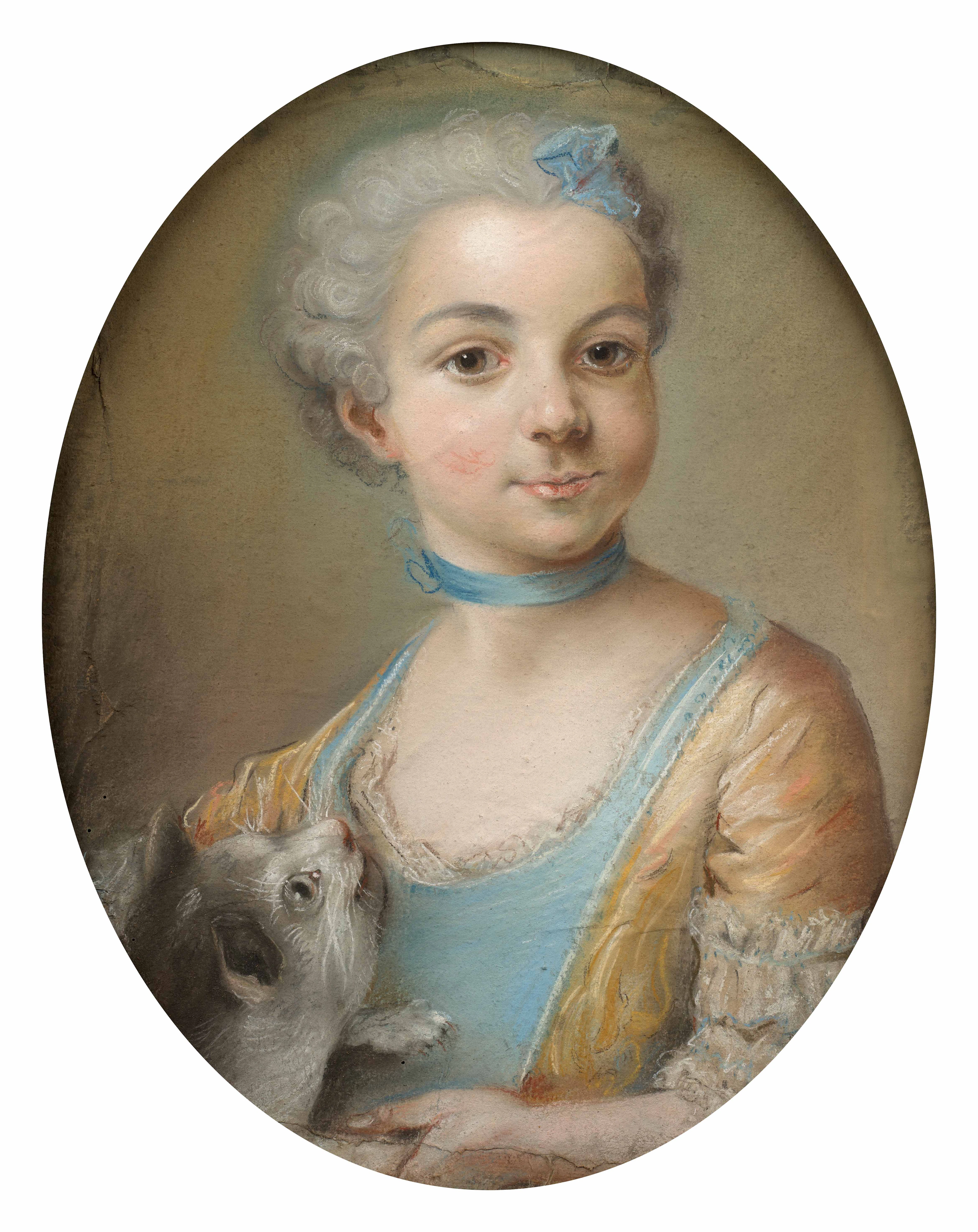 École française du XVIIIe siècle Portrait de jeune fille au chat