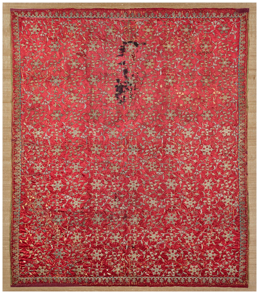 An Embroidered Silk Panel Decorated with Chinese Tchi Clouds