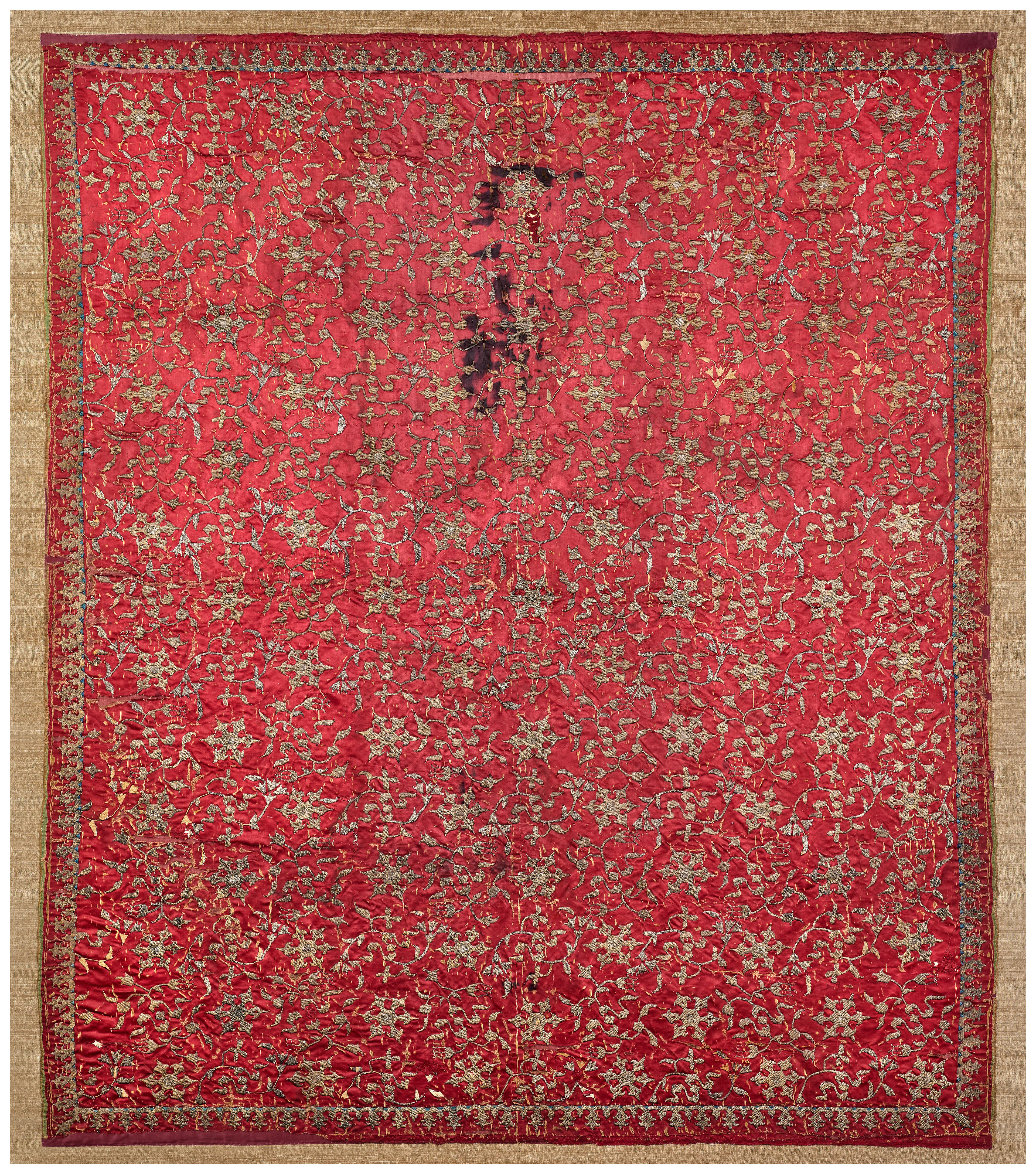 An Embroidered Silk Panel Decorated with Chinese Tchi Clouds