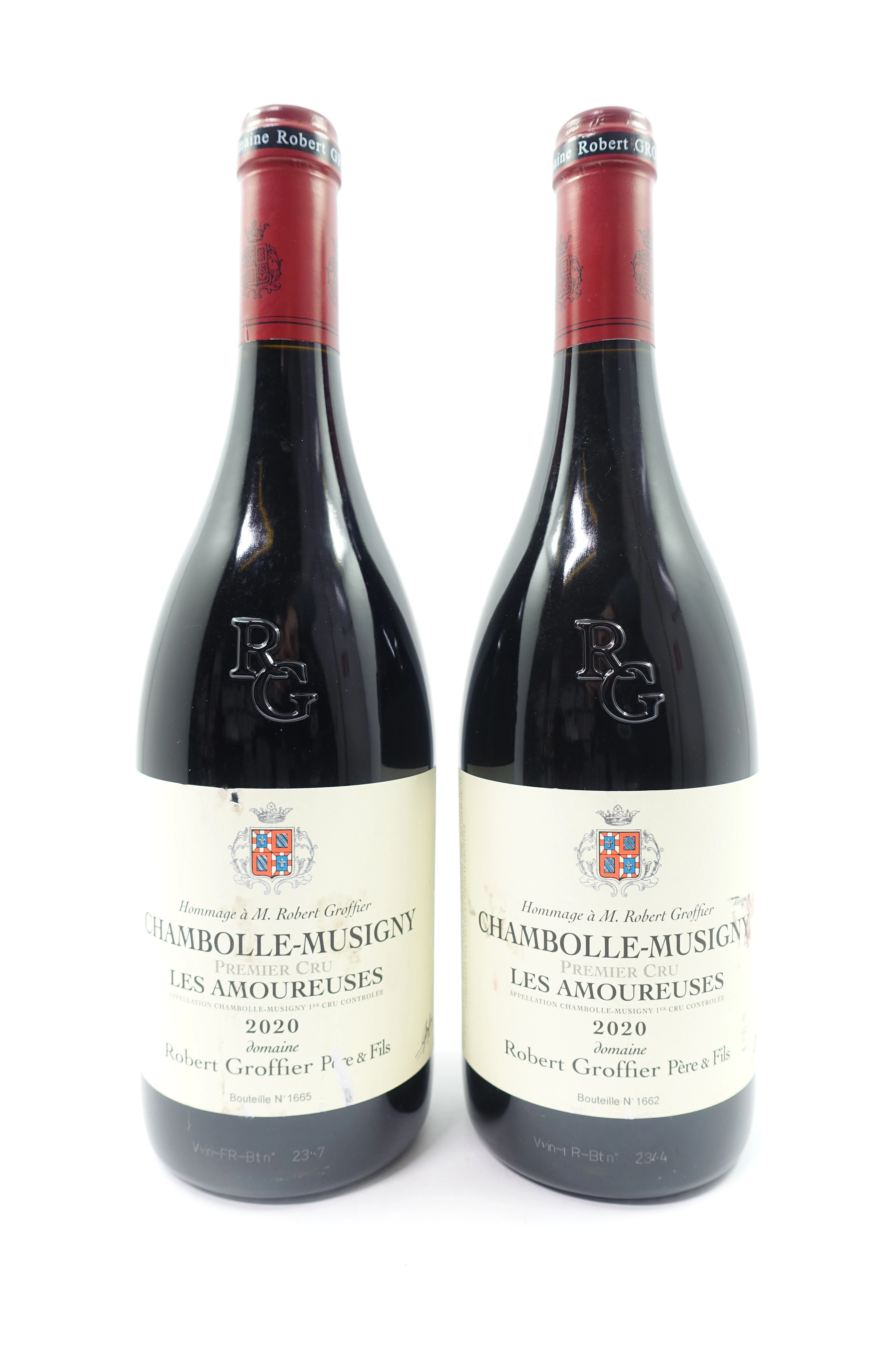 2 bts CHAMBOLLE MUSIGNY 2020 1er Cru Les Amoureuses. Domaine Robert