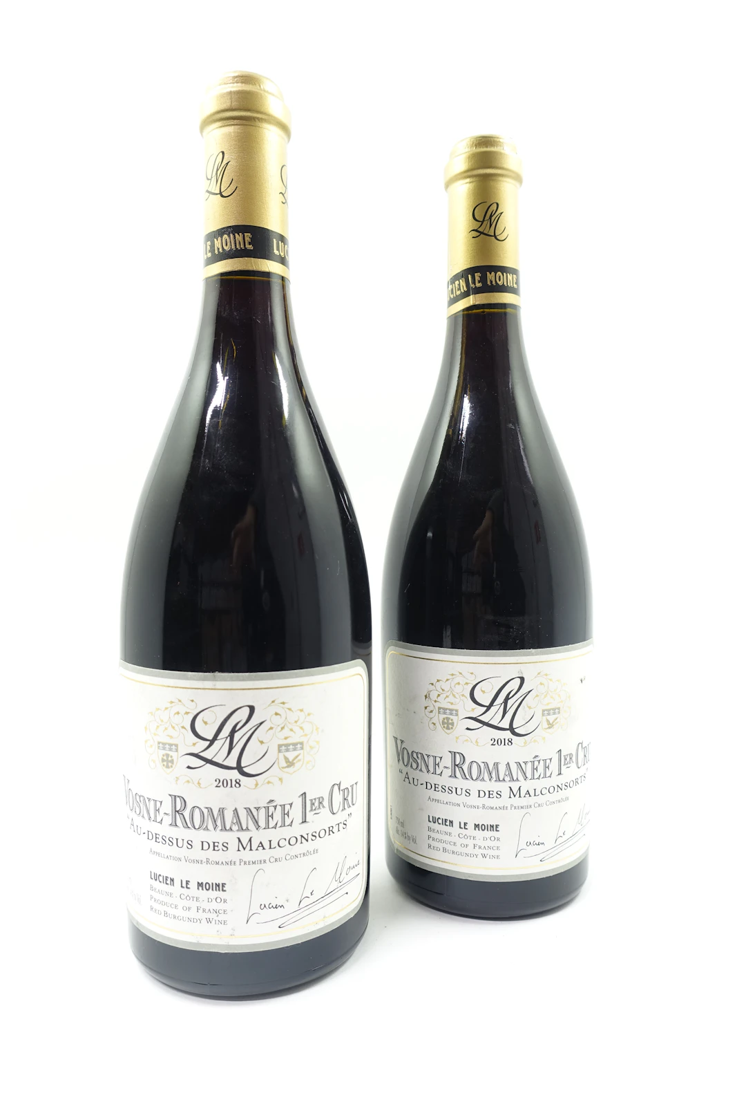 2 bts VOSNE ROMANEE 2018 1er Cru Au Dessus des Malconsorts. Lucien Le Moine