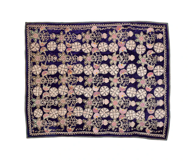An Important Embroidered Velvet Panel in the Name of Amanullah Khan