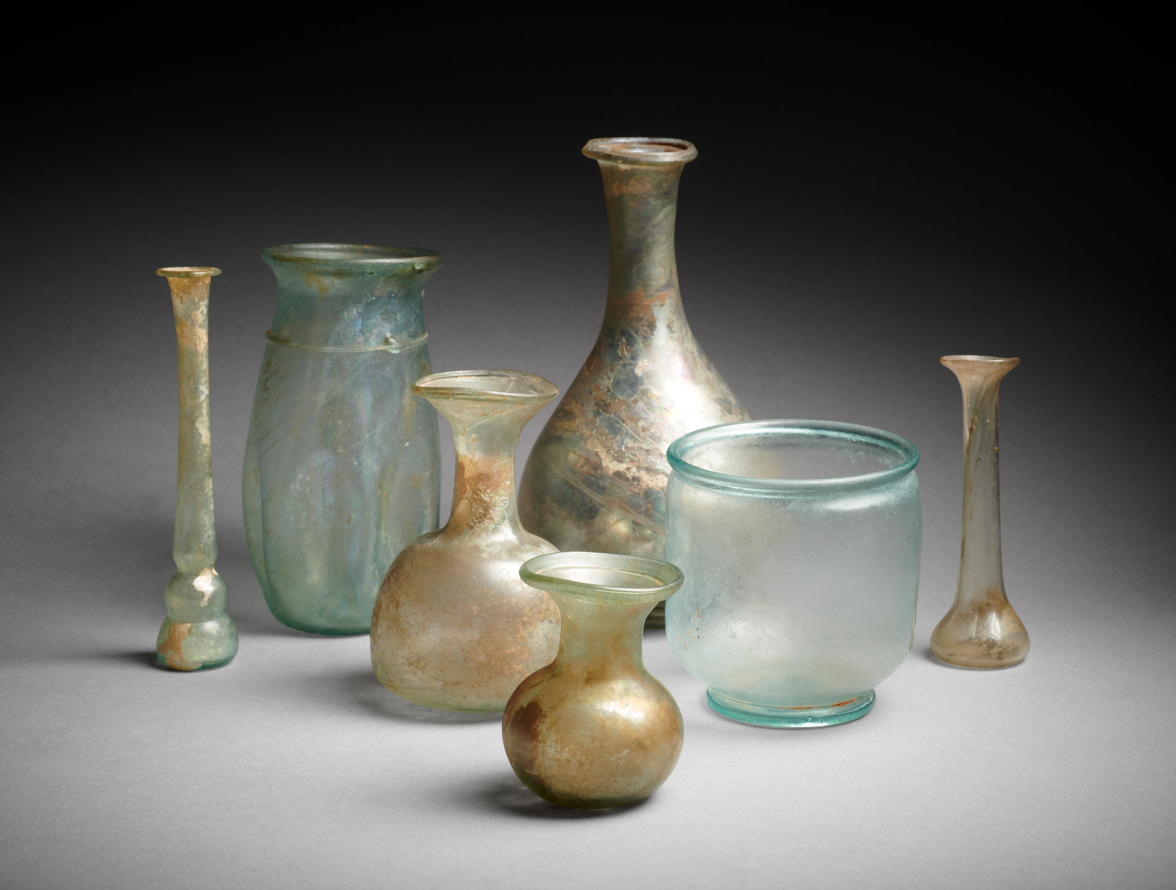 Seven Eastern Mediterranean glass flasks