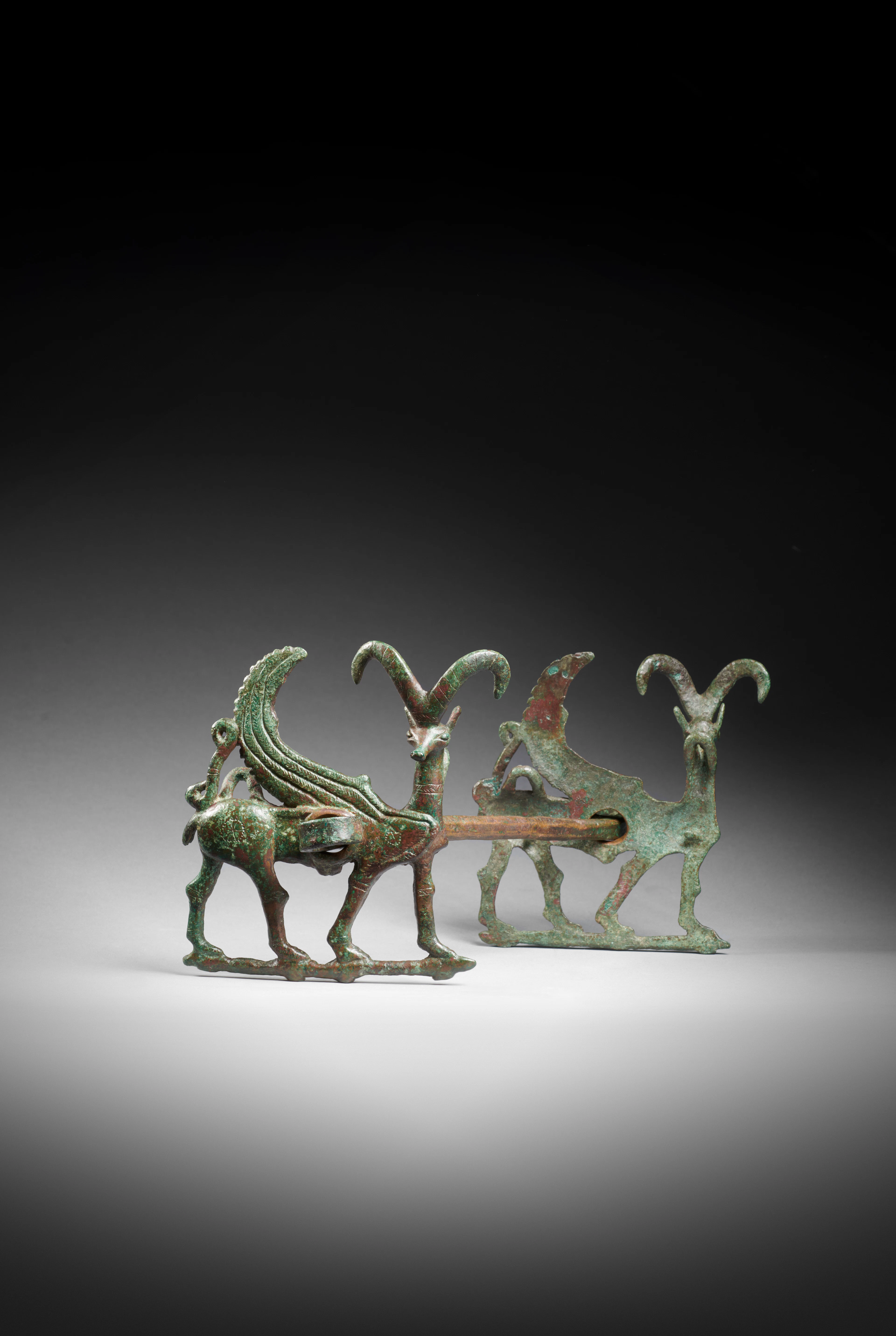 A Luristan bronze horsebit with ibexes