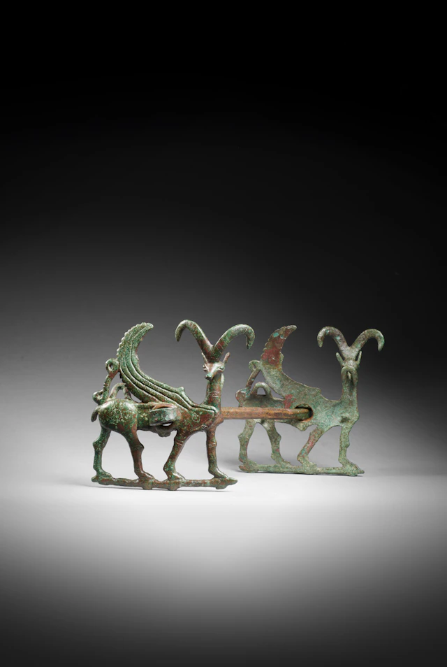 A Luristan bronze horsebit with ibexes
