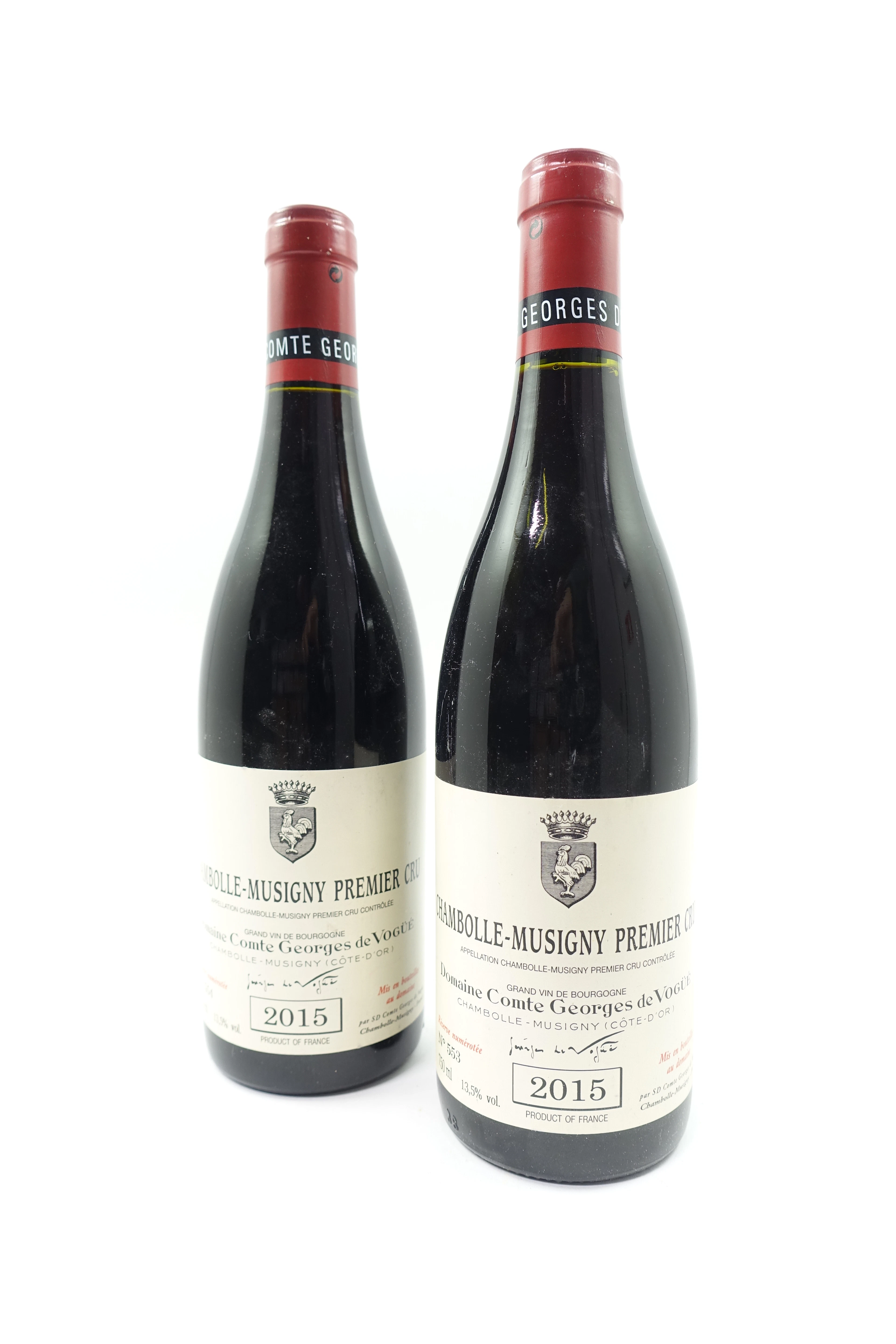 2 bts CHAMBOLLE MUSIGNY 2015 1er cru. Domaine Comte Georges de Vogüé