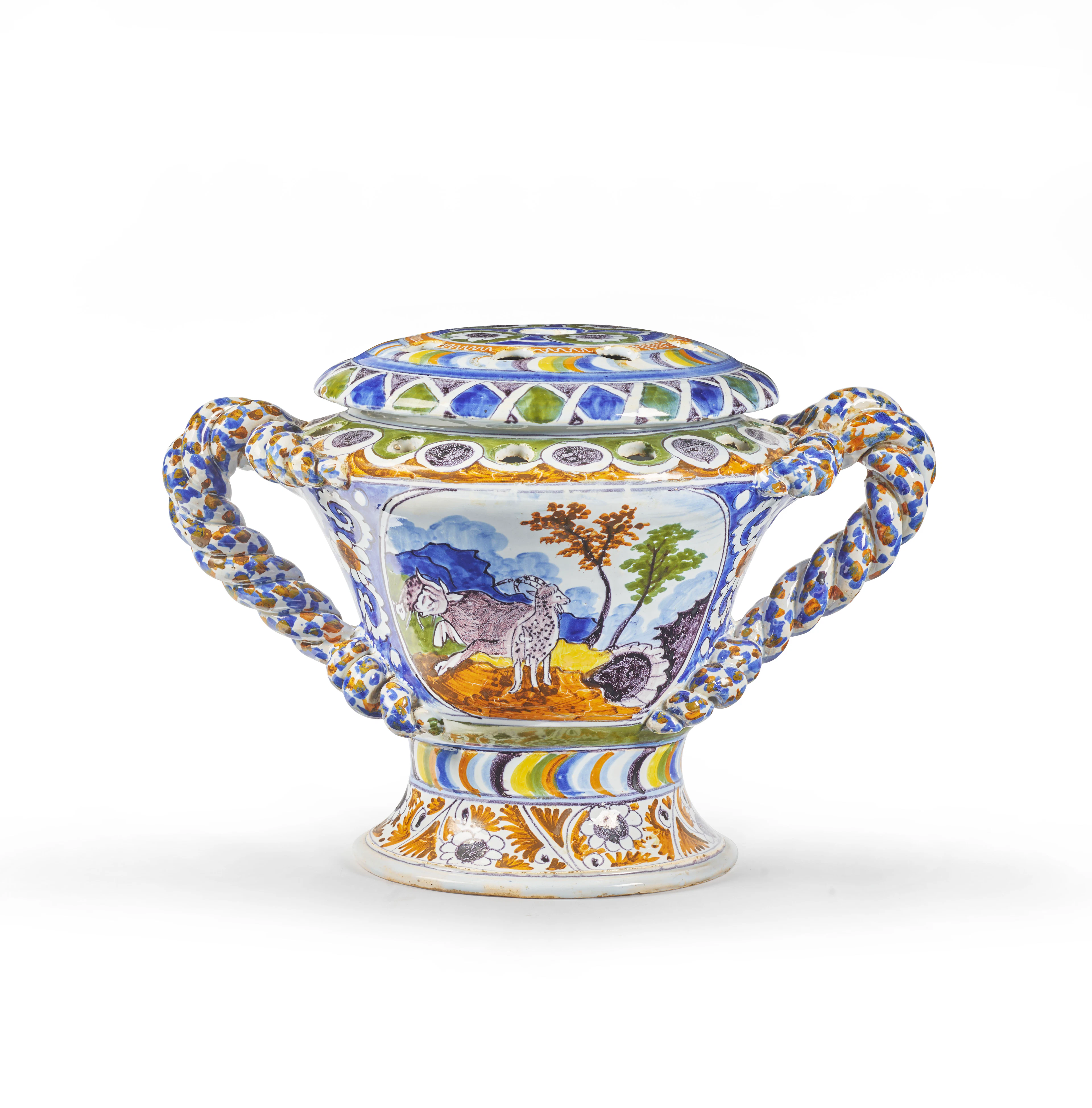 GRAND VASE POT-POURRI ET SON COUVERCLE EN FAÏENCE DE NEVERS DE LA