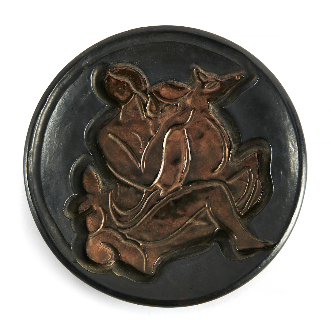 Manfredo BORSI 1900 - 1967 Assiette "Jeune femme à la biche" - circa 1950