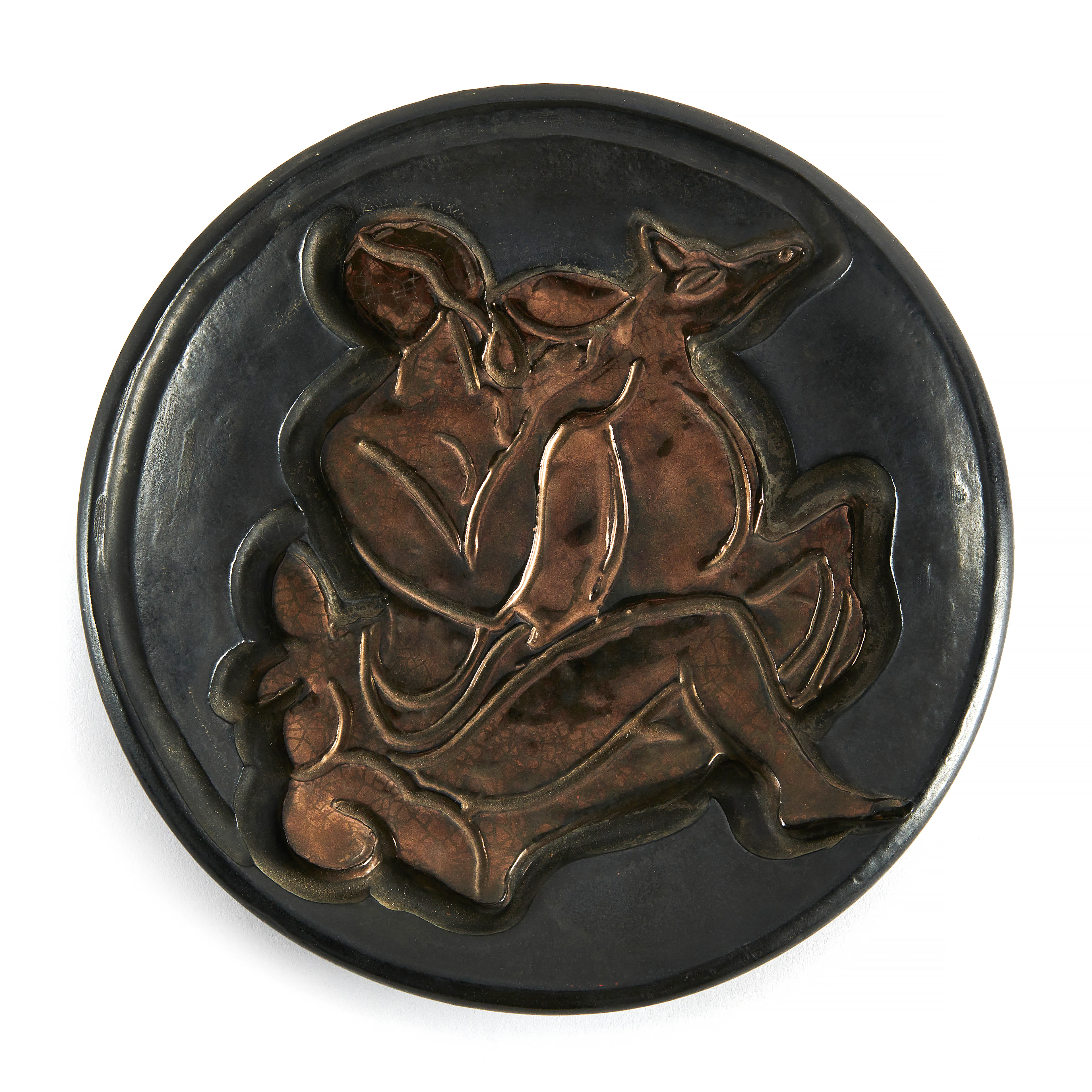 Manfredo BORSI 1900 - 1967 Assiette "Jeune femme à la biche" - circa 1950