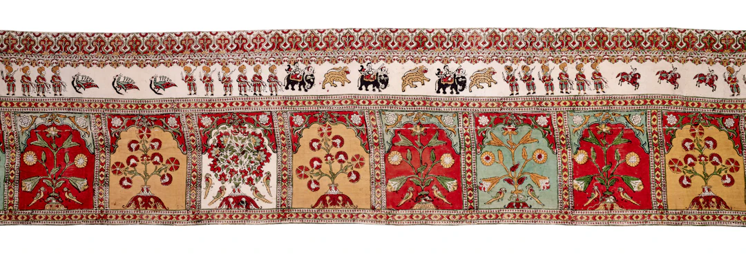 A Long Painted and Printed Cotton Tent Panel