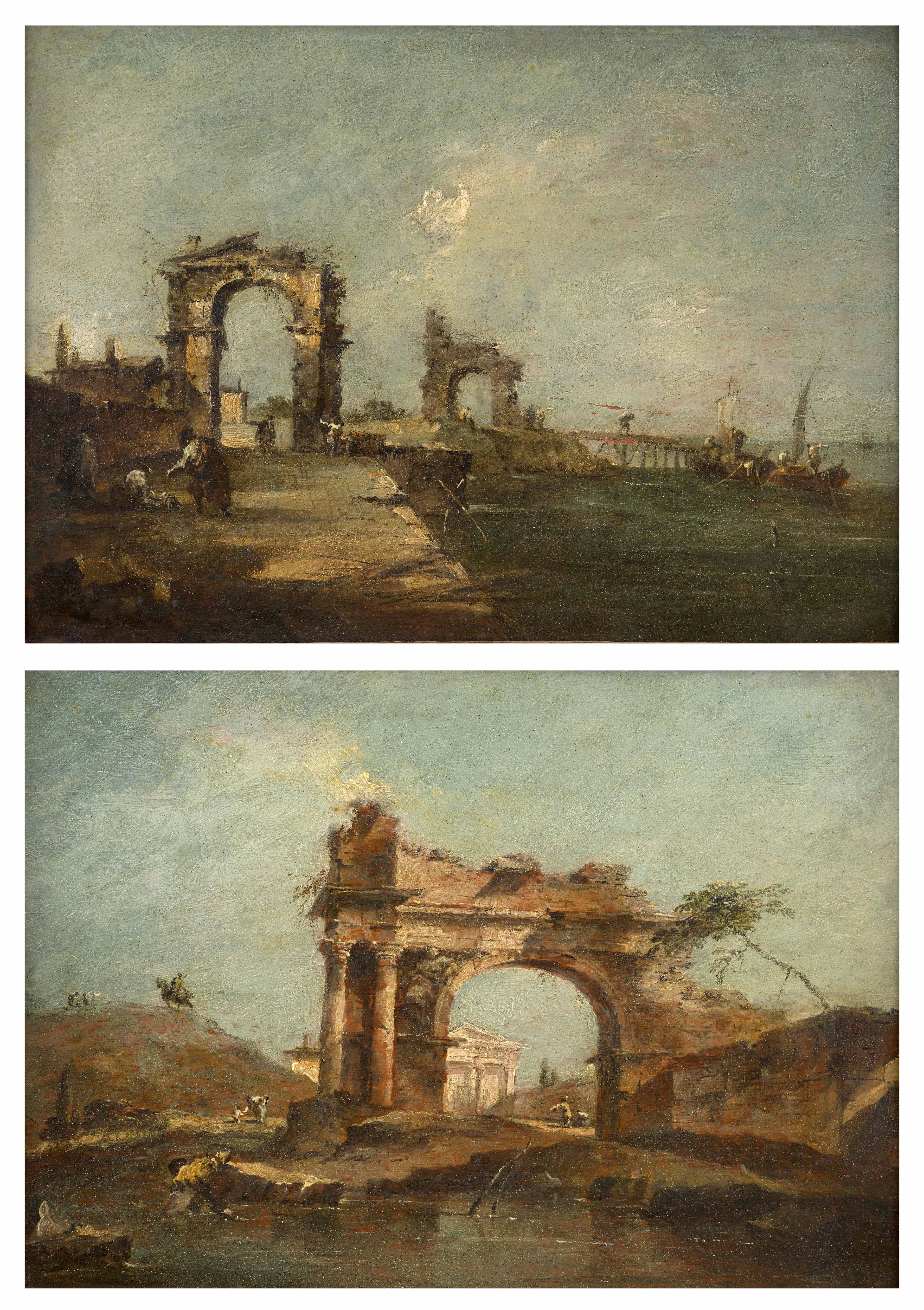 Francesco GUARDI Venise, 1712 – 1793 Caprices vénitiens animés d'architectures