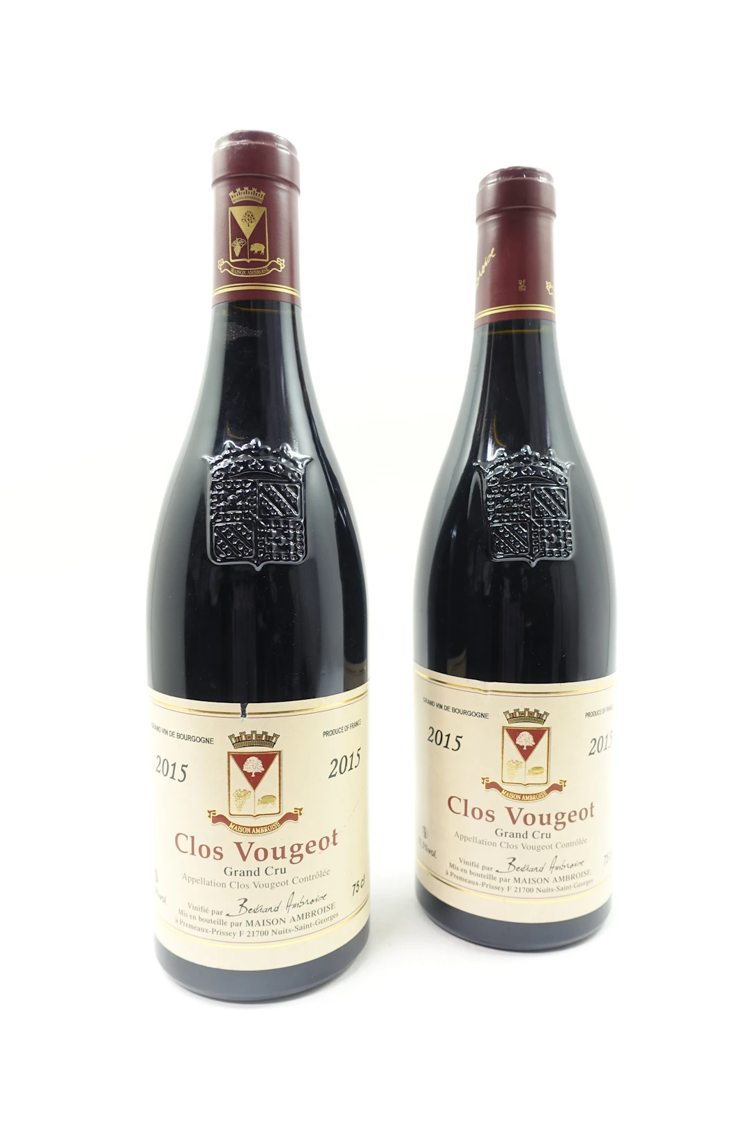 2 bts CLOS DE VOUGEOT 2015 Grand Cru. Bertrand Ambroise. Maison Ambroise
