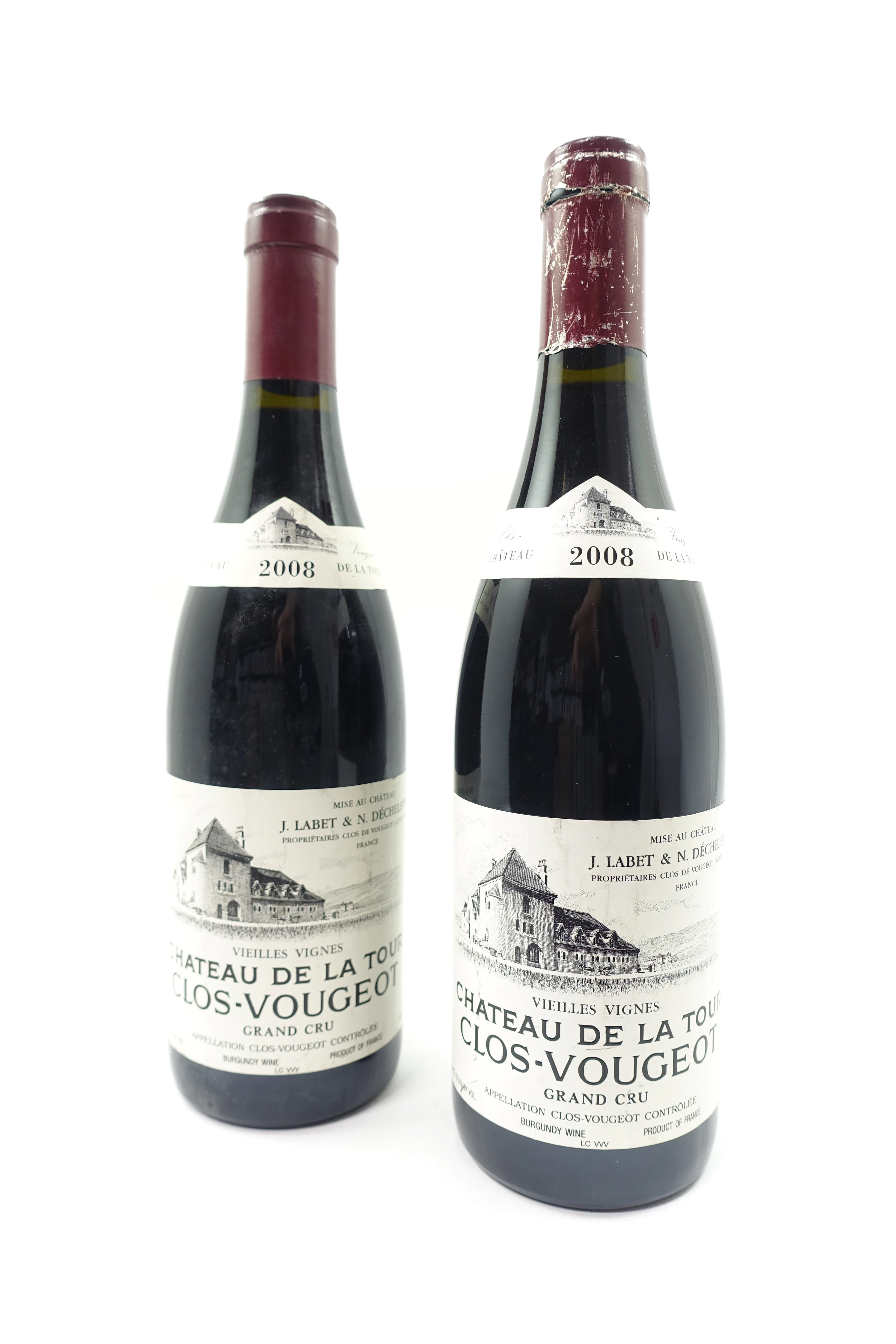 2 bts CLOS DE VOUGEOT 2008 Grand Cru. Vieilles Vignes. Château de la Tour