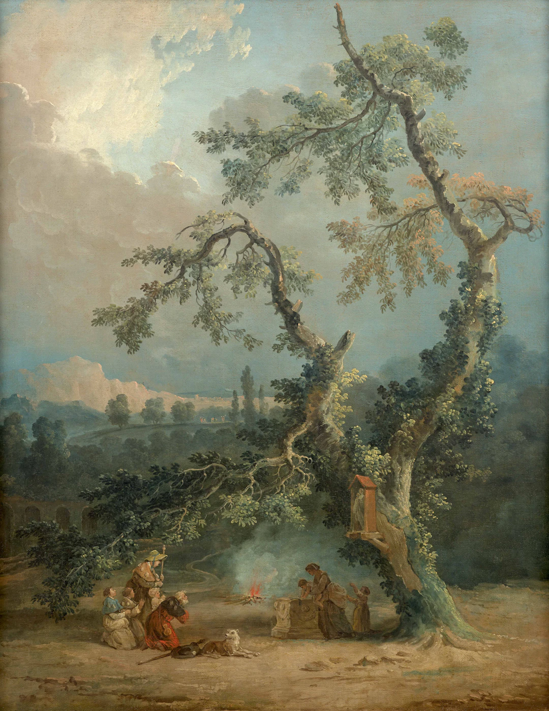Hubert ROBERT Paris, 1733 - 1808 Pèlerins en prière près d'un grand chêne