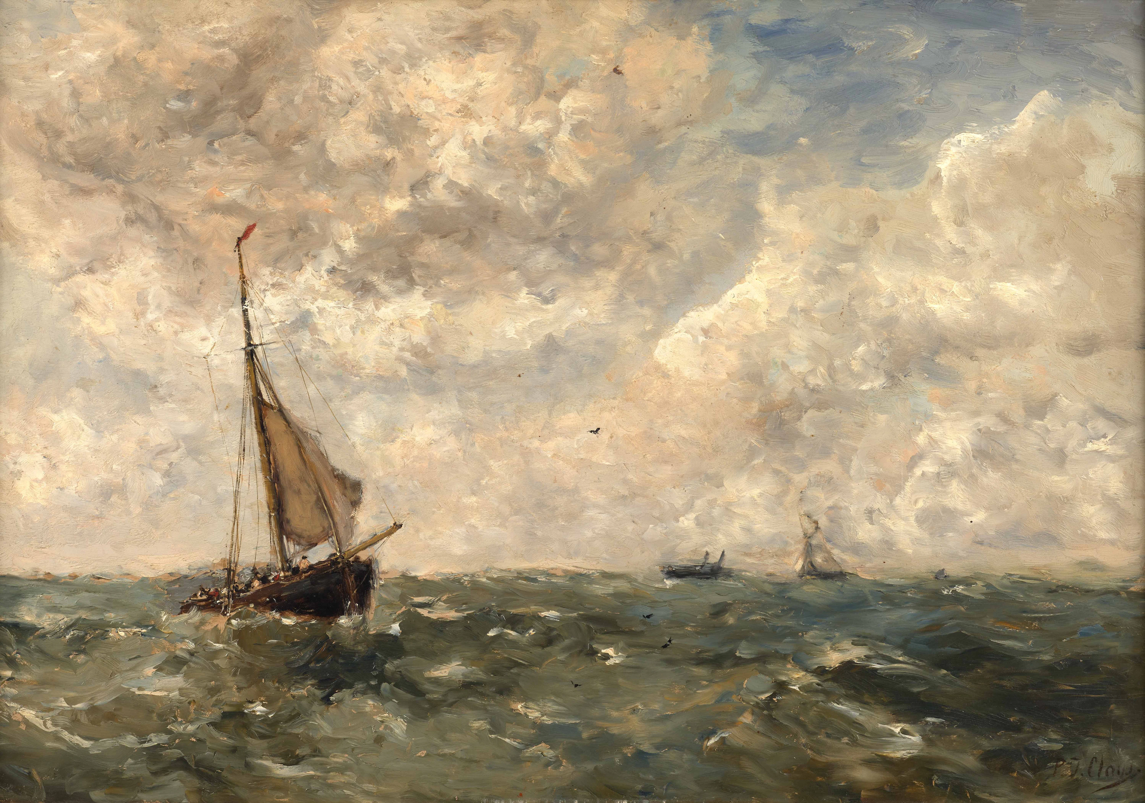 Paul Jean Charles CLAYS Bruges, 1817 – Schaerbeek, 1900 Navires par gros temps