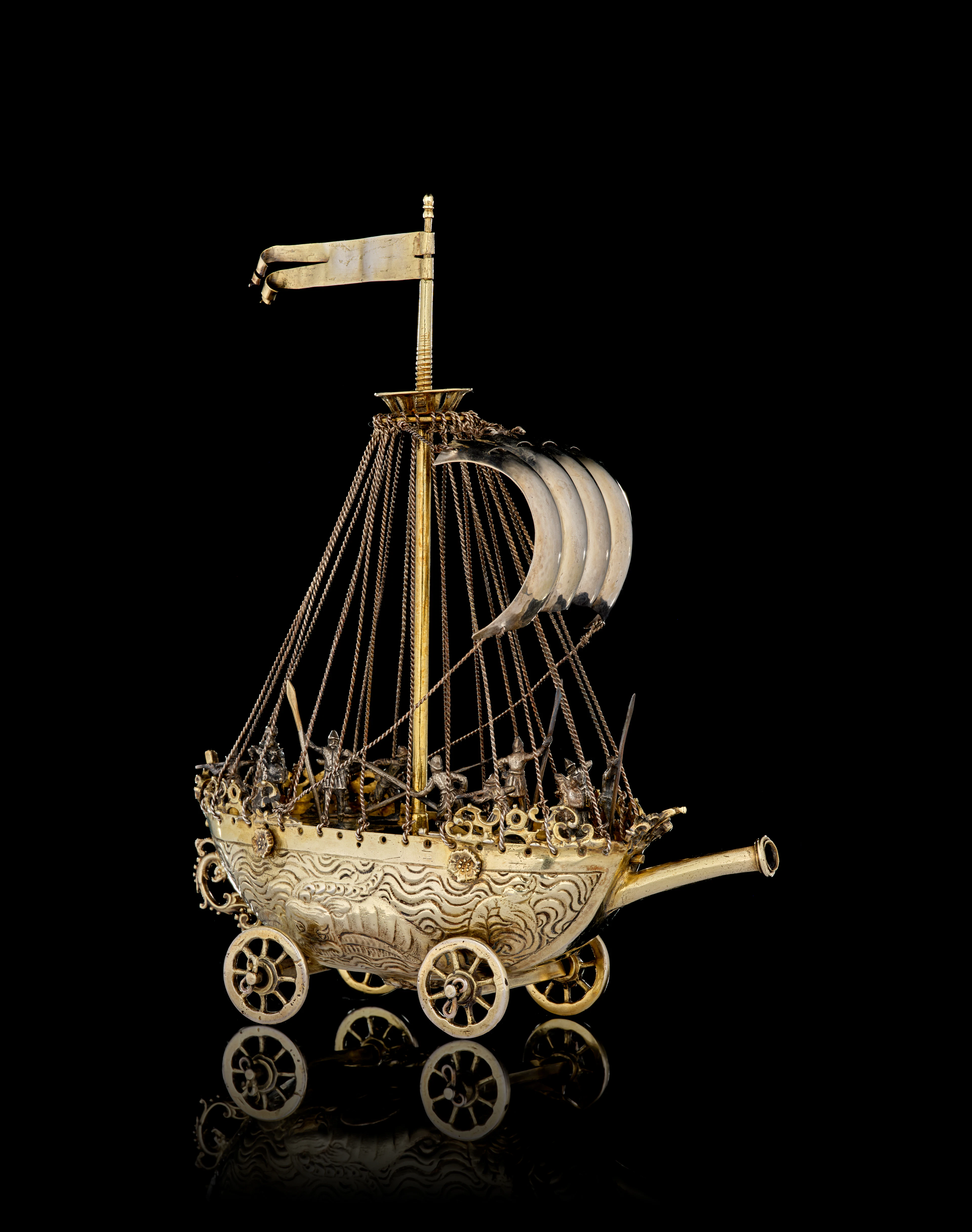 A German parcel-gilt silver nef, Esaias zur Linden, Nuremberg, 1630-1632