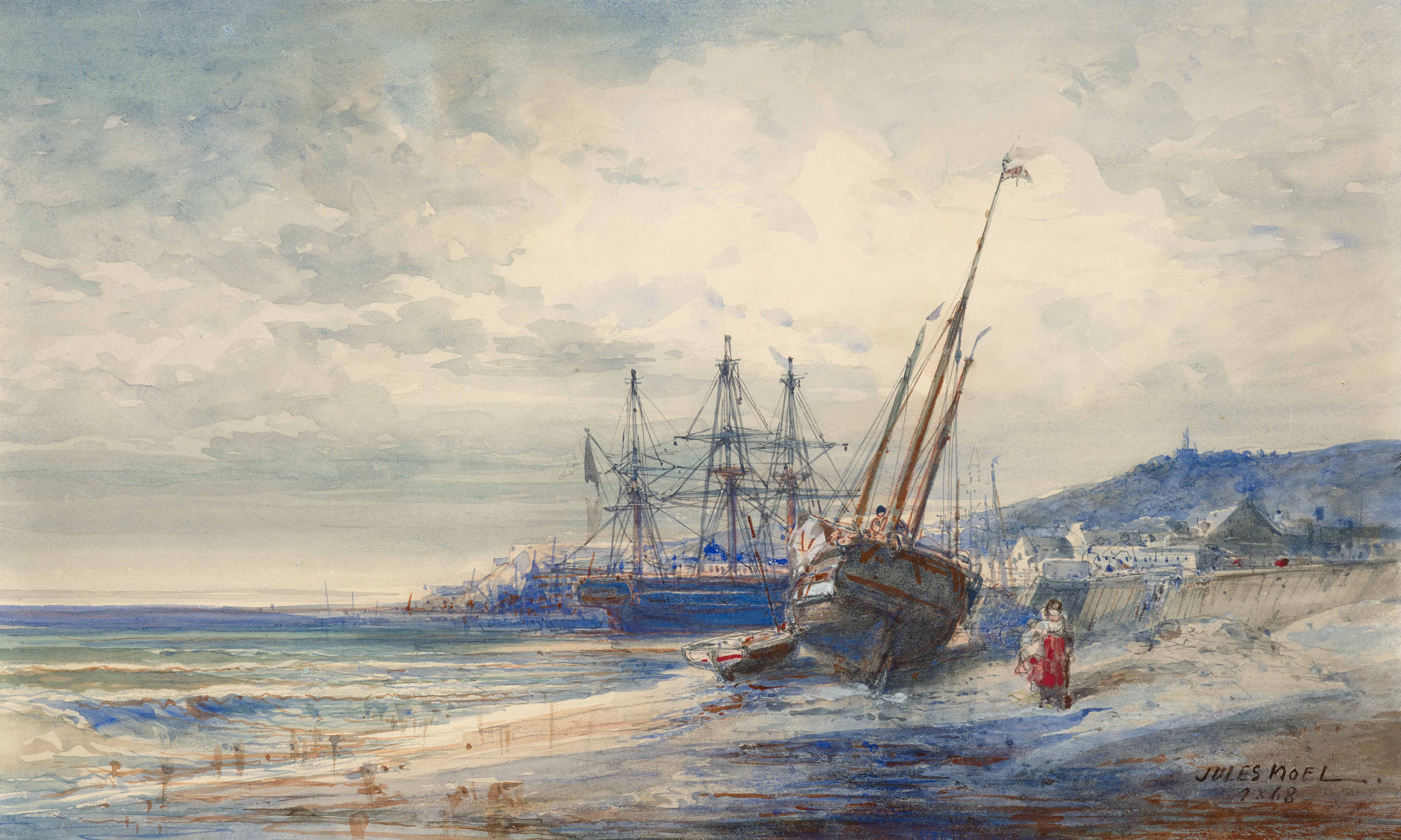 Jules NOËL Nancy, 1810 – Mustapha, 1881 Bateau à marée basse dans