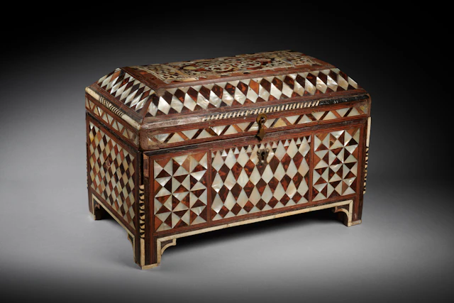 An Ottoman Mother-of-Pearl, Tortoiseshell and Bone-Veneered Casket
