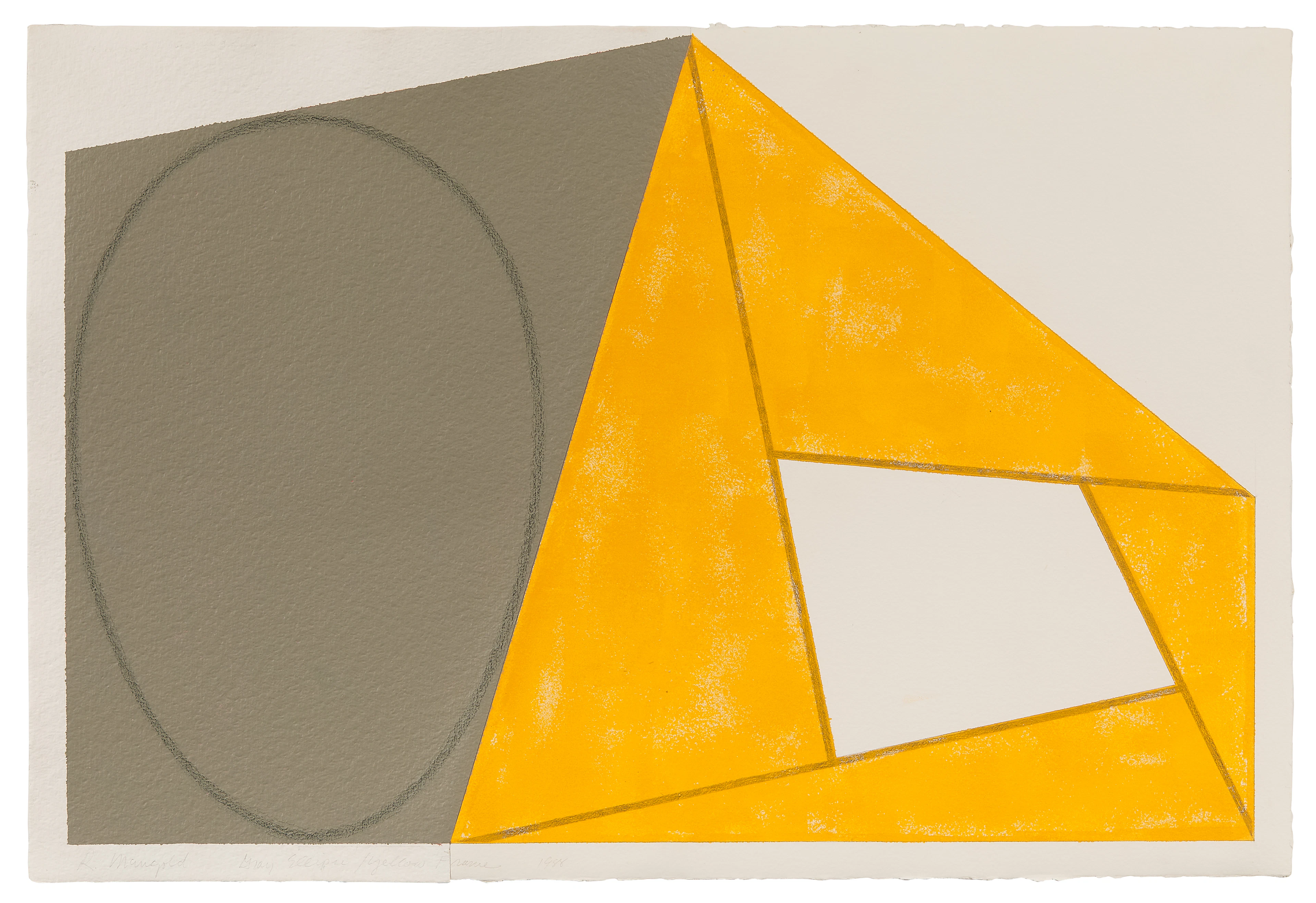 Robert MANGOLD 1937- Gray Ellipse/Yellow Frame - 1988