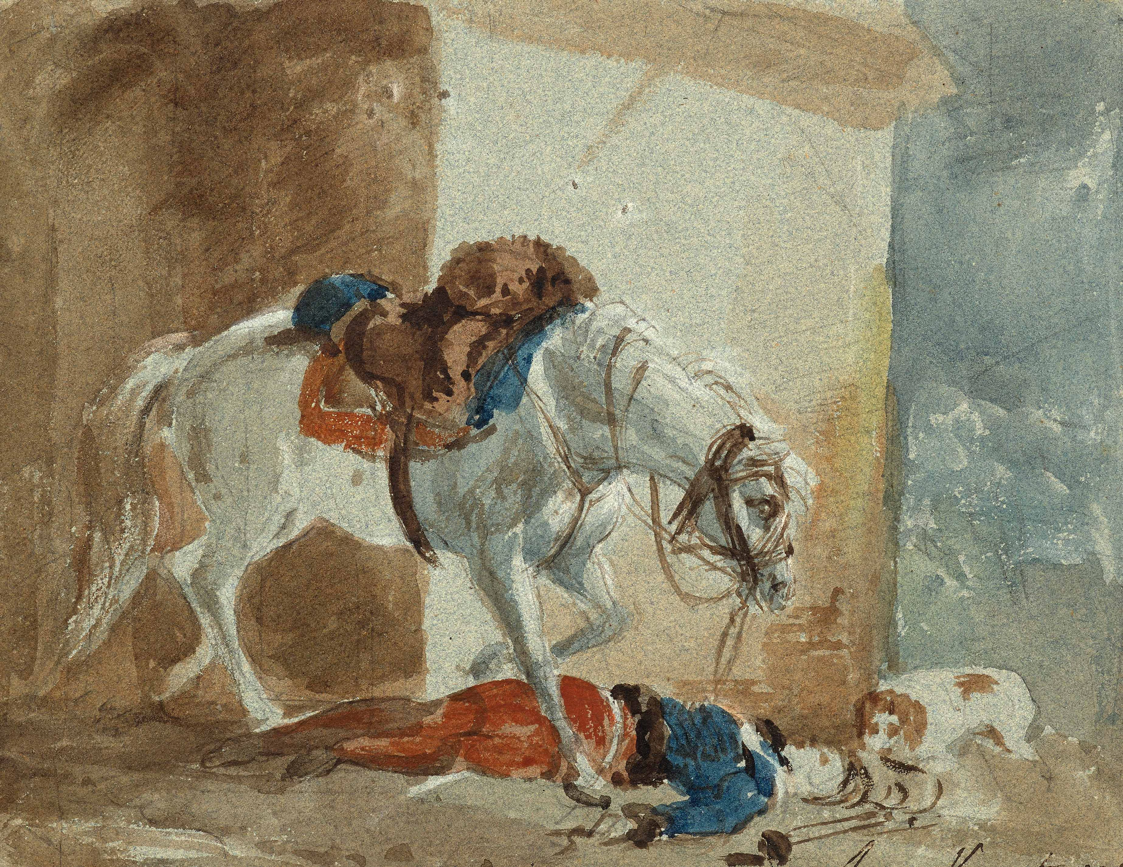 Horace VERNET Paris, 1789-1863 Le trompettiste blessé