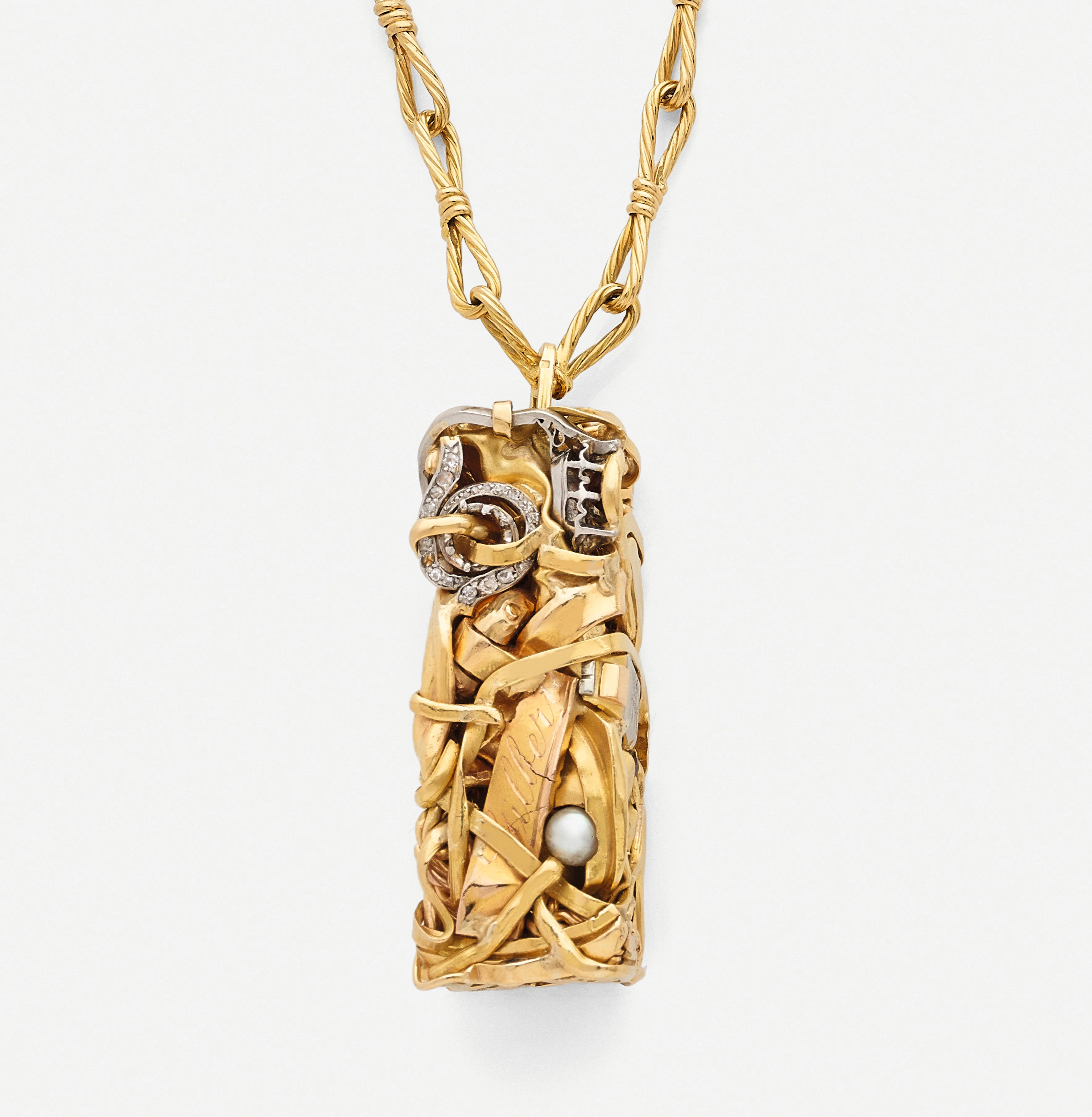 César BALDACCINI dit CÉSAR (1921-1998) Sautoir et pendentif "Compression"