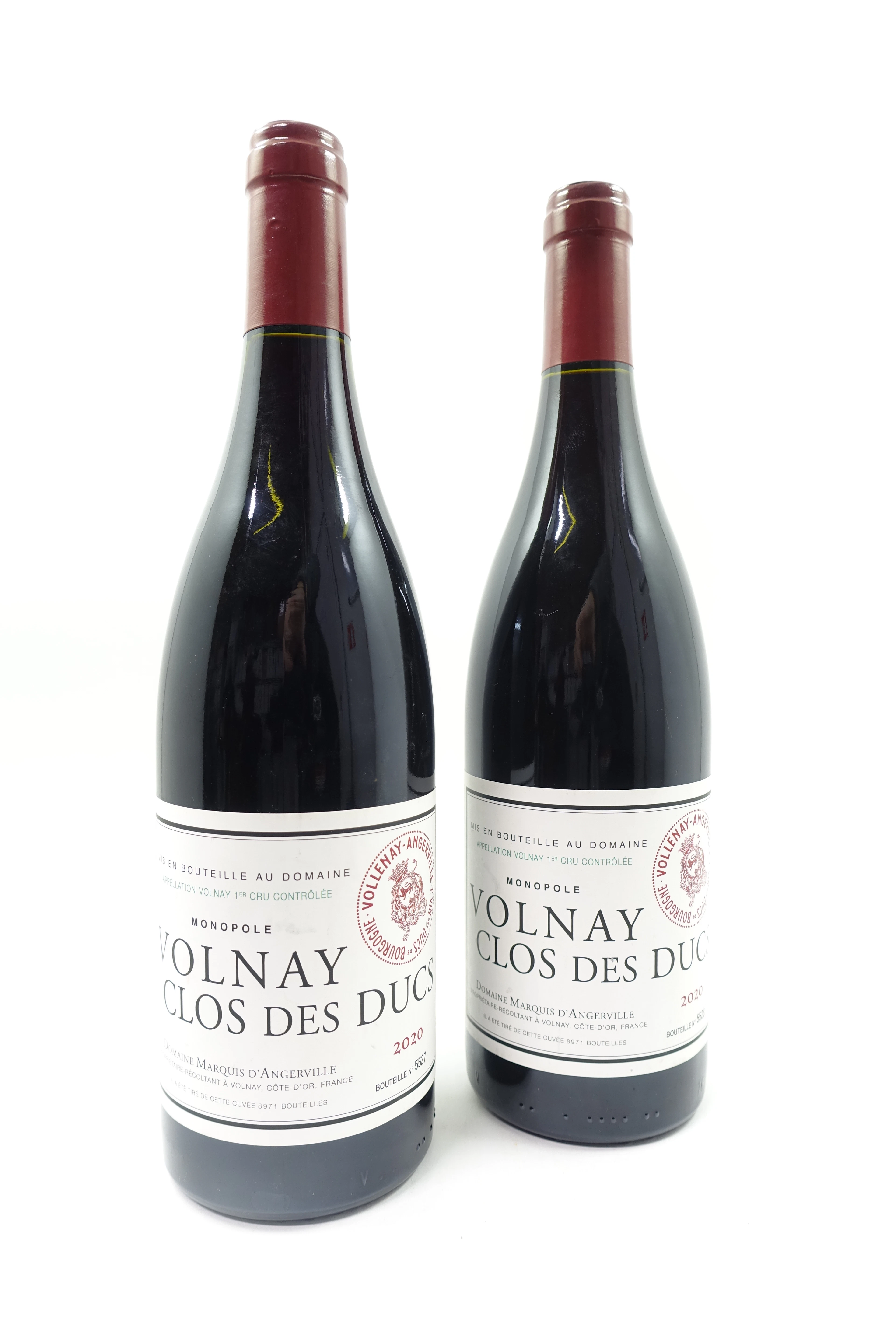 2 bts VOLNAY 2020 1er Cru Clos des Ducs Monopole. Domaine Marquis d'Angerville